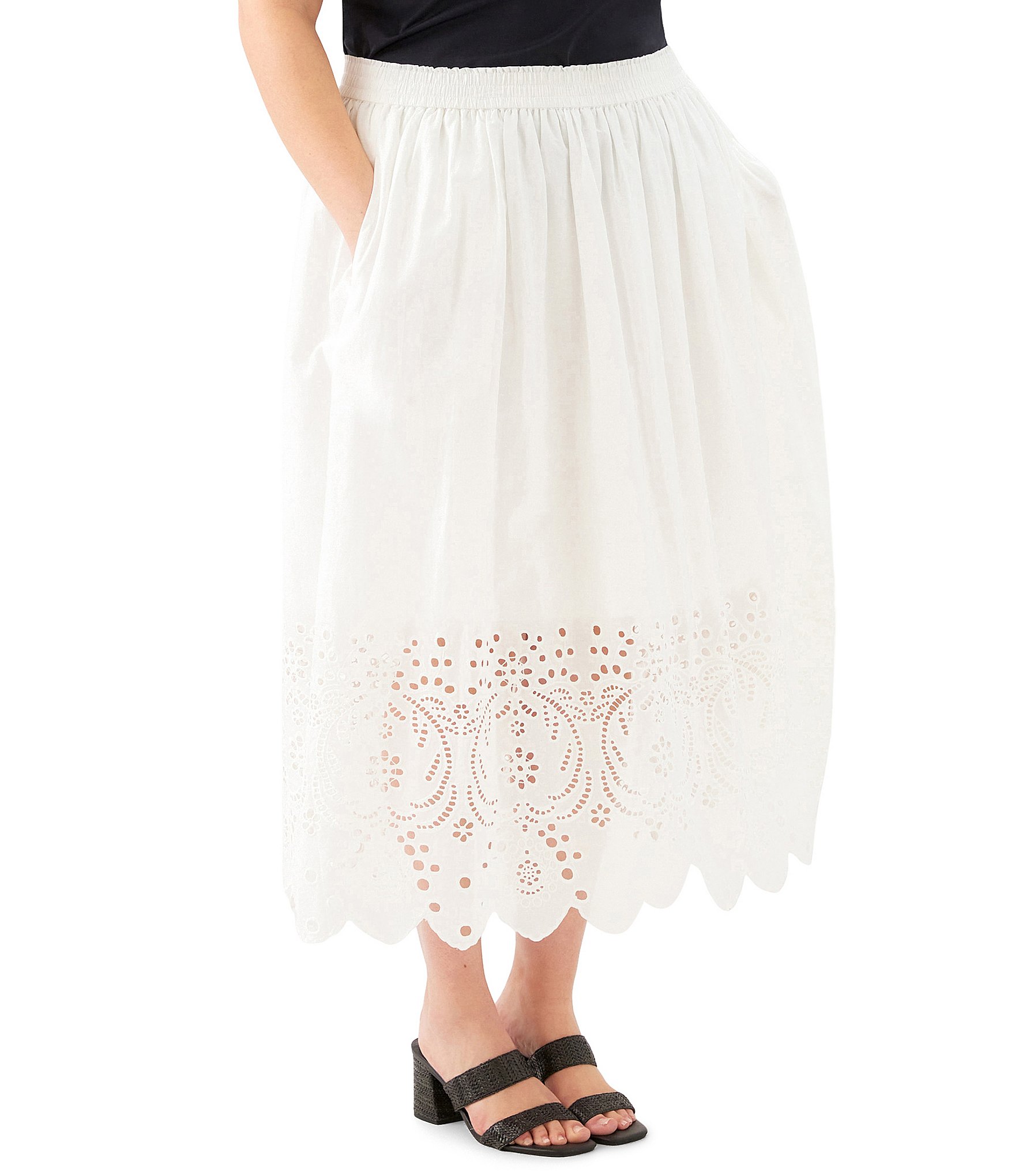 Karen Kane Plus Size Cut-Out Embroidery Pull-On Midi Skirt