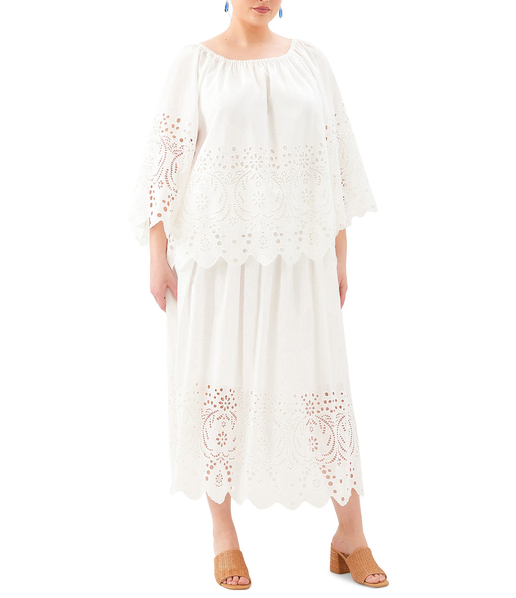Karen Kane Plus Size Cut-Out Embroidery Pull-On Midi Skirt