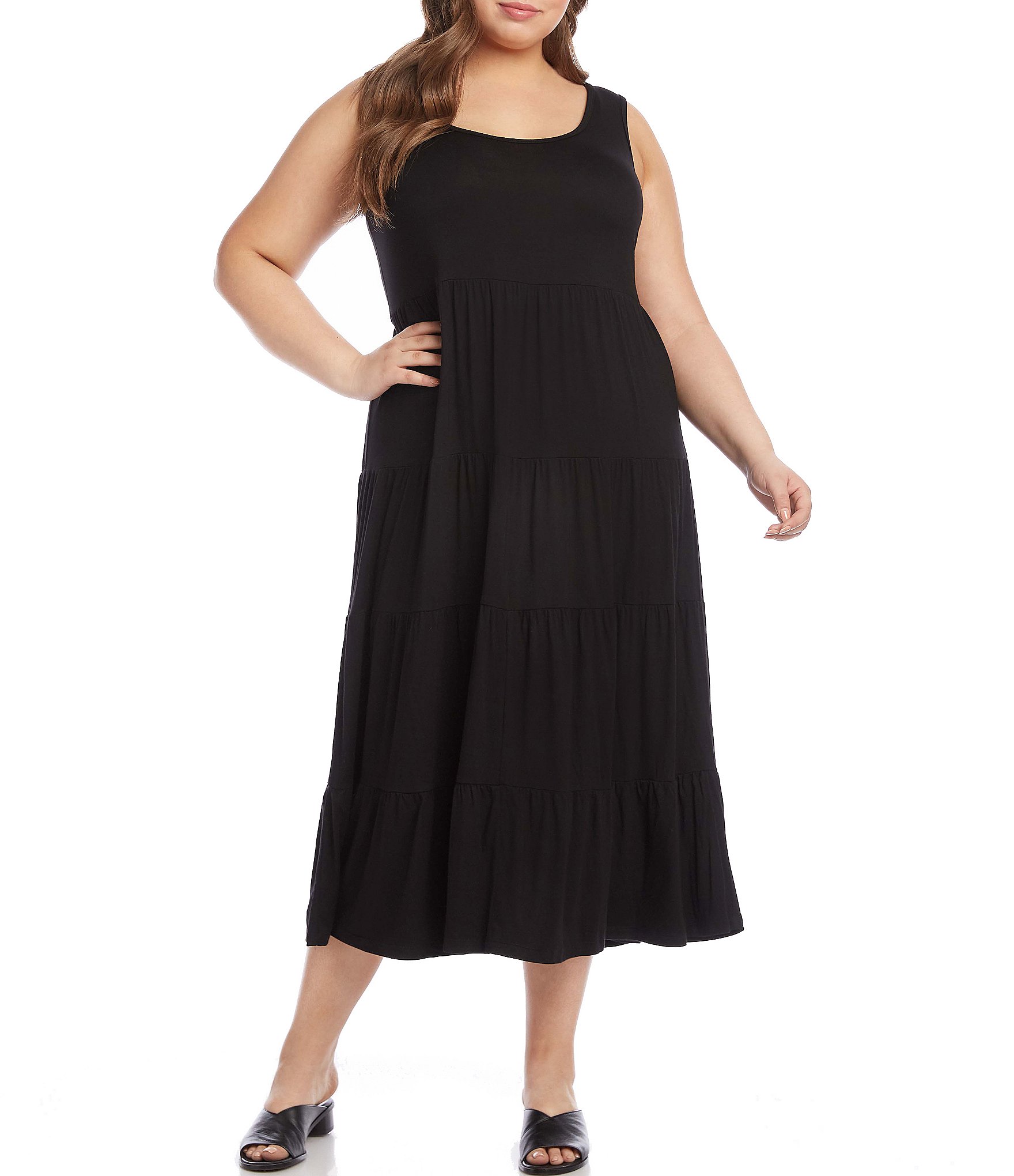 Karen Kane Plus Size Scoop Neck Sleeveless Tiered Midi Dress | Dillard's