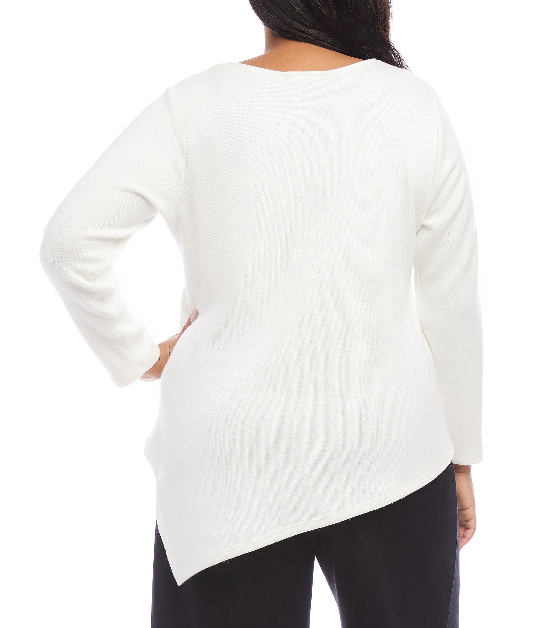 Karen Kane Plus Size Soft Knit Scoop Neck Long Sleeve Asymmetric Hem Popover Top