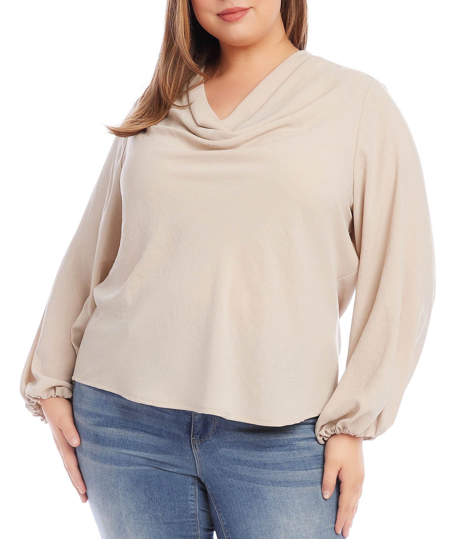 Bamboo Fleece Cowl Neck Pleat Sleeve Top | Cherry