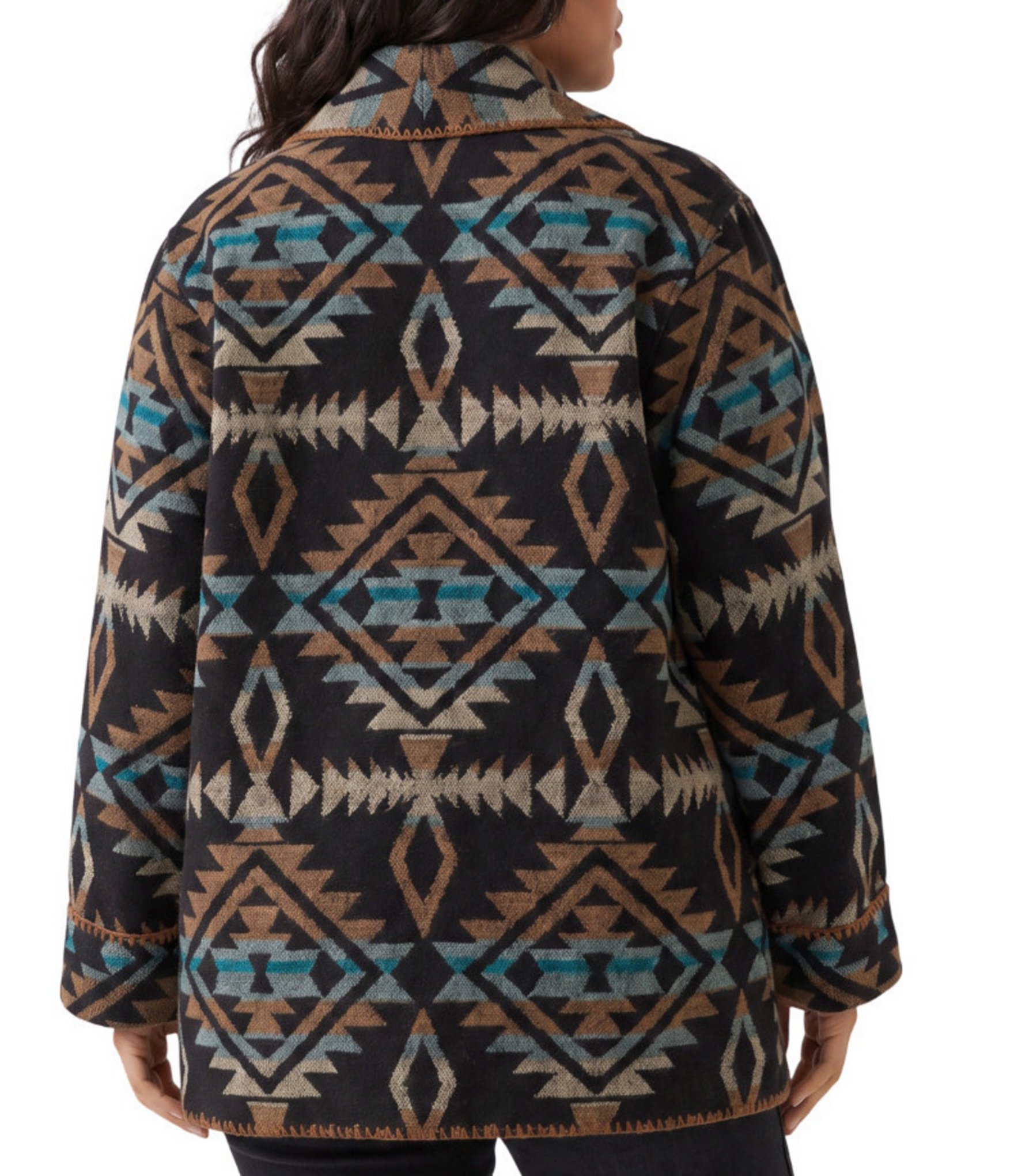 Karen Kane Plus Size Southwestern Shaw Collar Long Sleeve Open Front Jacket