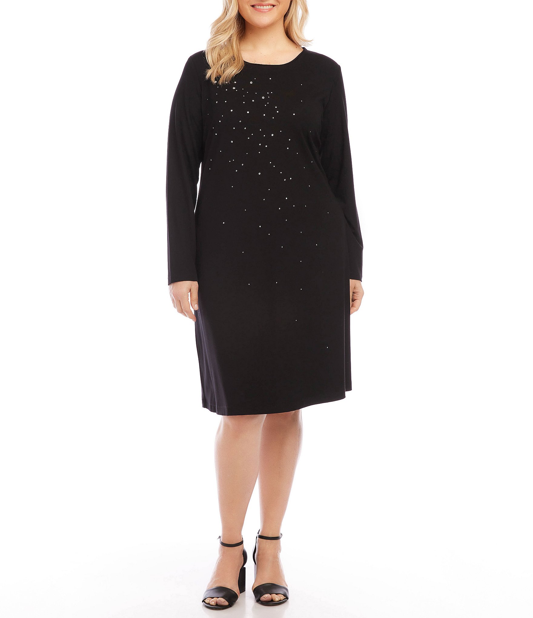 Karen Kane Plus Size Sparkle Crew Neck Long Sleeve Sheath Dress | Dillard's
