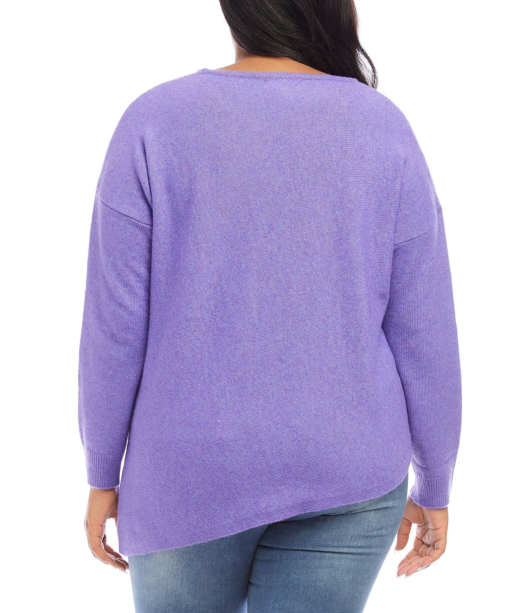 Karen Kane Plus Size Wool Blend Crew Neckline Long Sleeve Asymmetrical Hemline Sweater