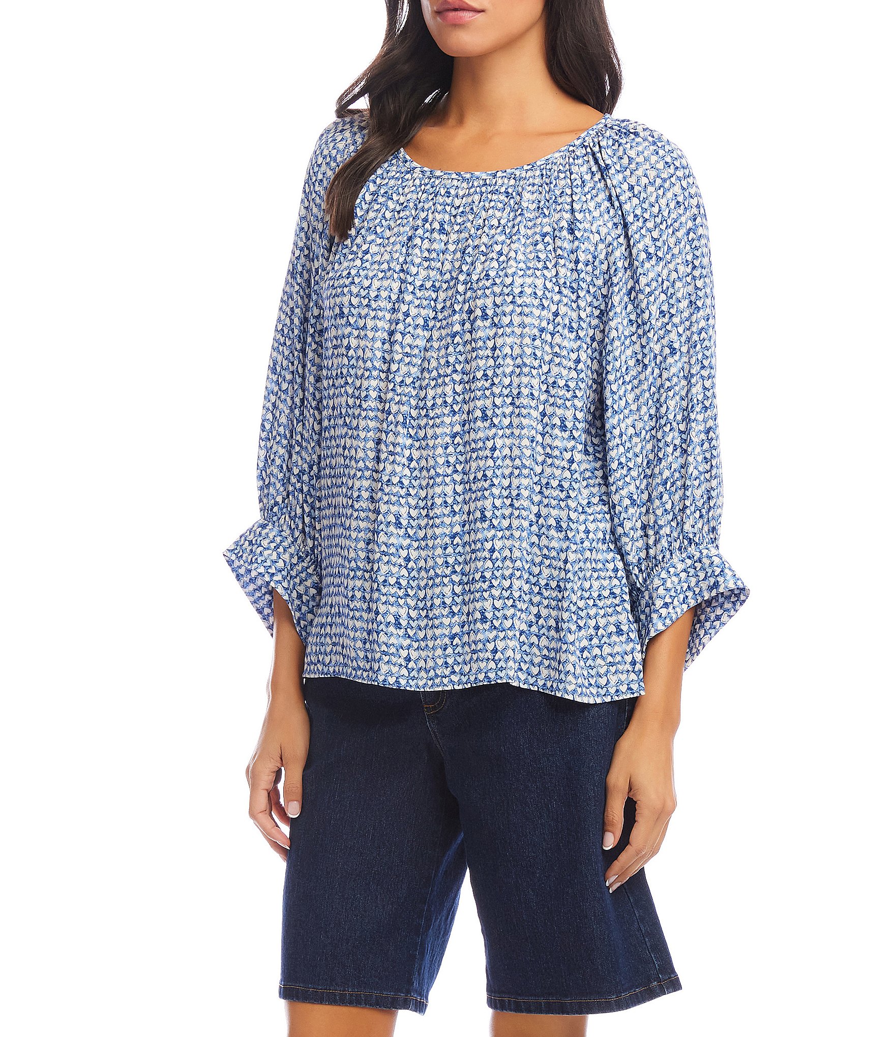 Karen Kane Printed Crew Neck 3/4 Sleeve Top