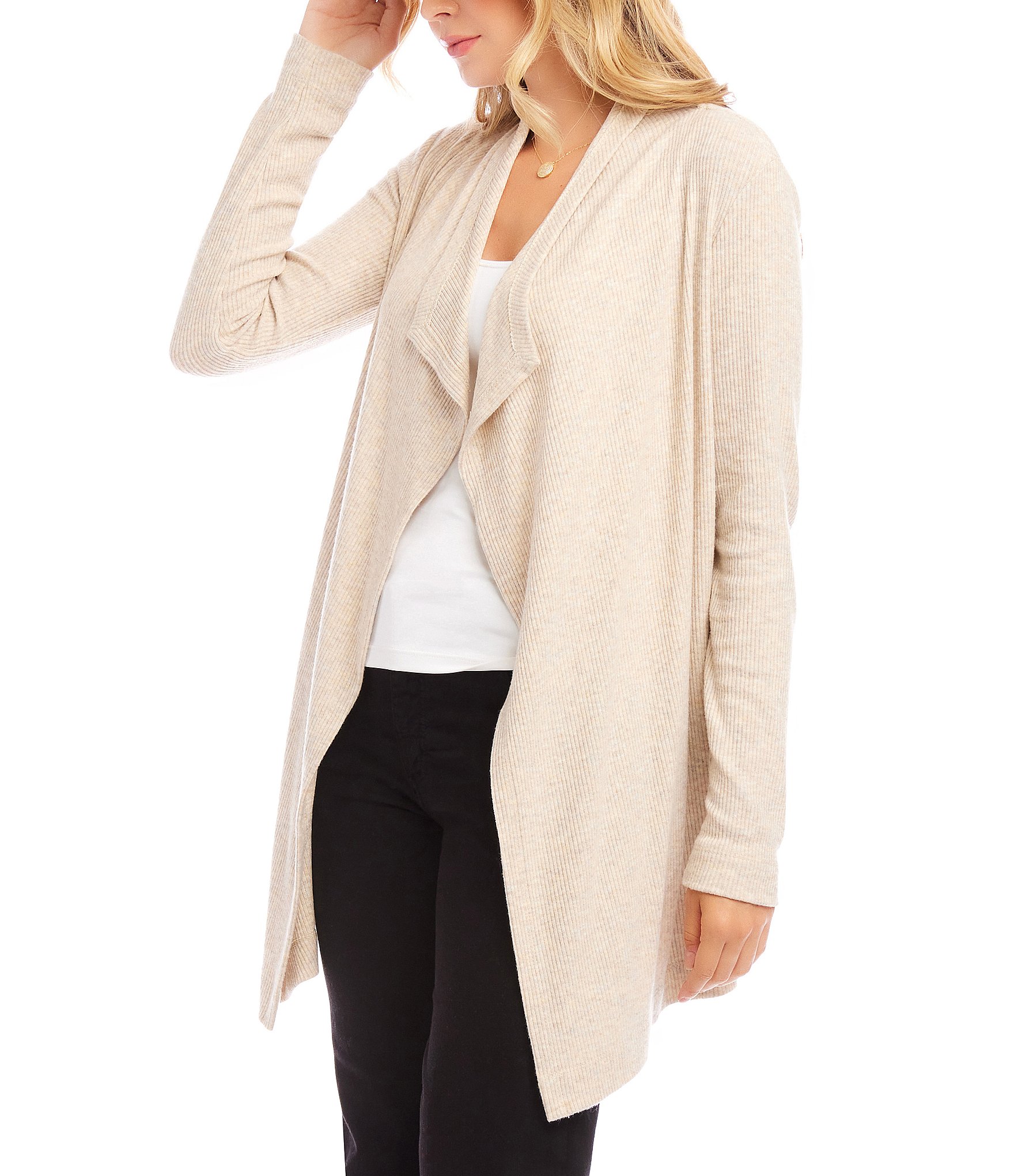 Karen Kane Ribbed Open Long Sleeve Cardigan