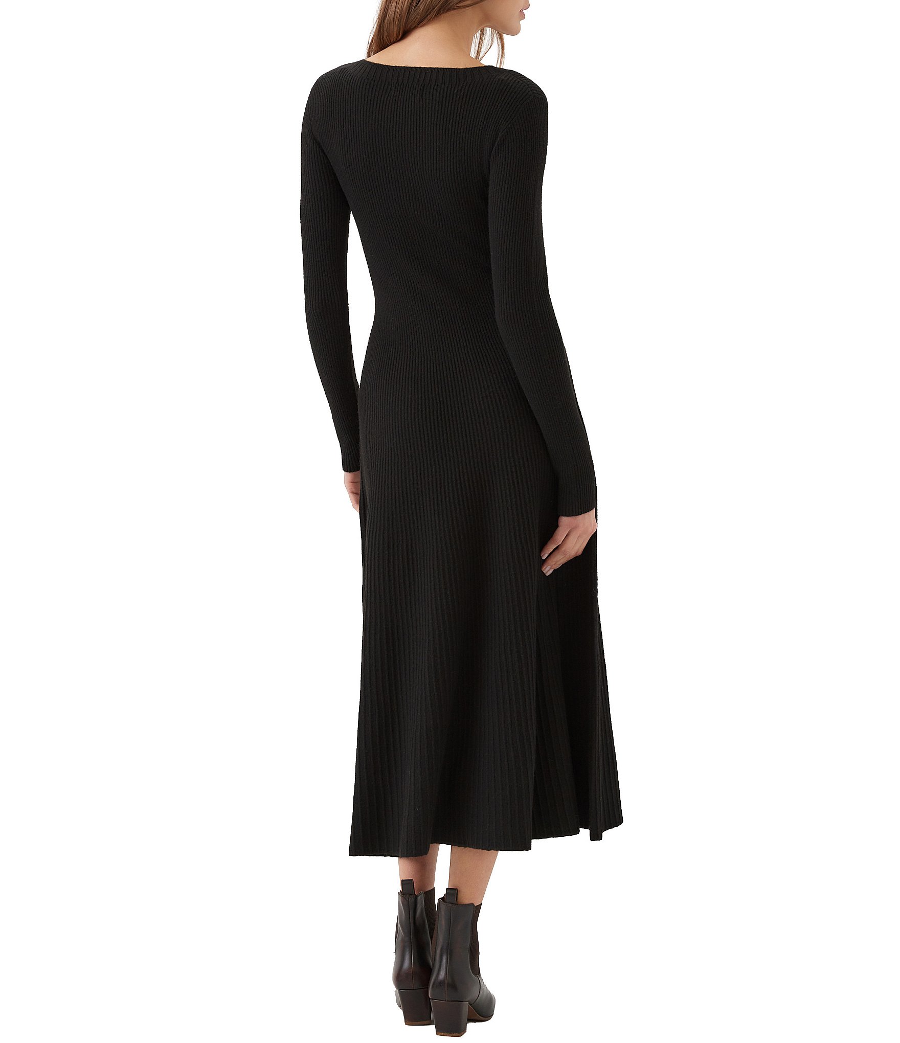 Karen Kane Seamless Knit Crew Neck Long Sleeve Midi Sweater A-Line Dress