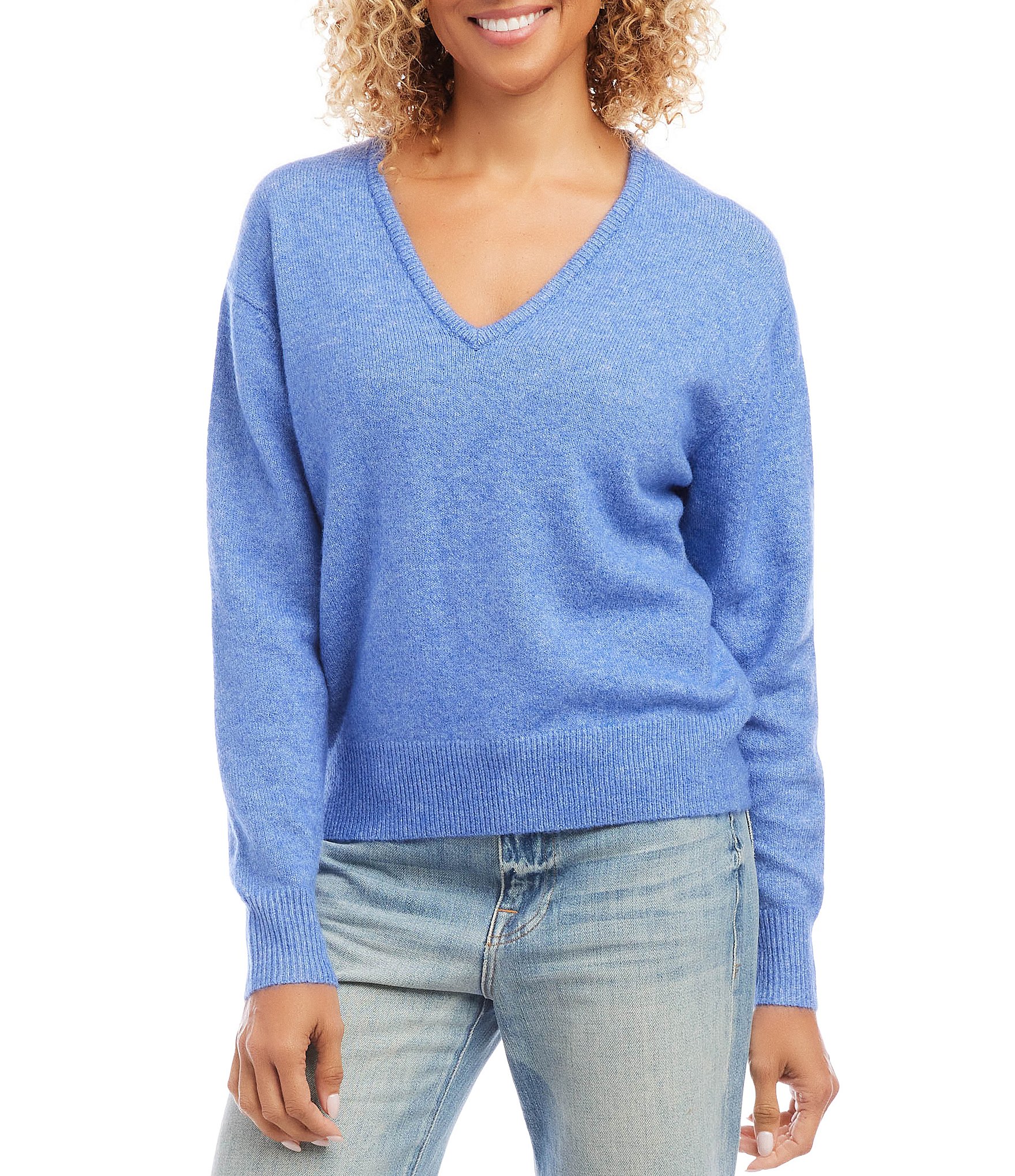 Karen Kane Soft Knit V-Neck Long Sleeve Sweater | Dillard's