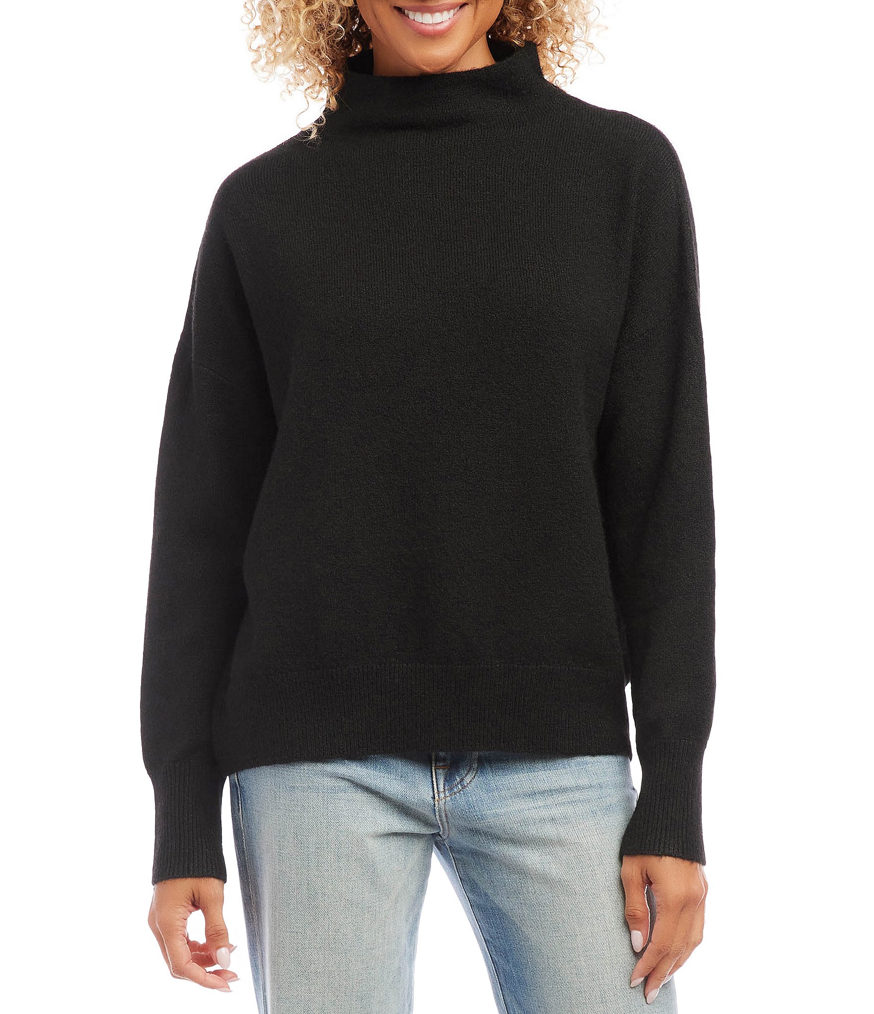 Karen Kane Soft Recycled Knit Mock Neck Long Sleeve Relaxed Fit Sweater ...