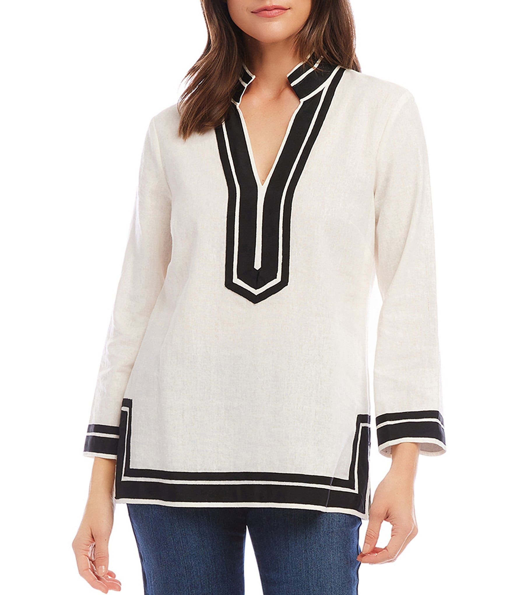 Karen Kane St. Tropez Mandarin Split V-Neck Bracelet Length Sleeve ...