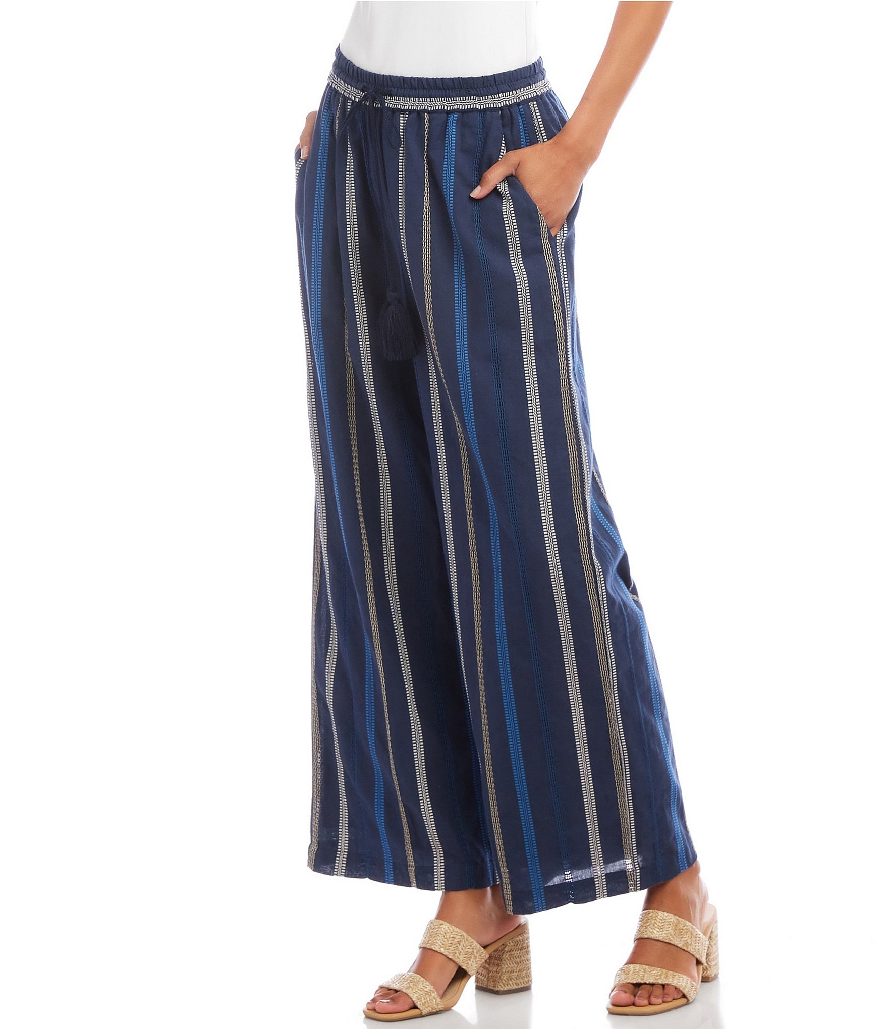 Karen Kane Stripe Embroidered Cropped Coordinating Drawstring Pants