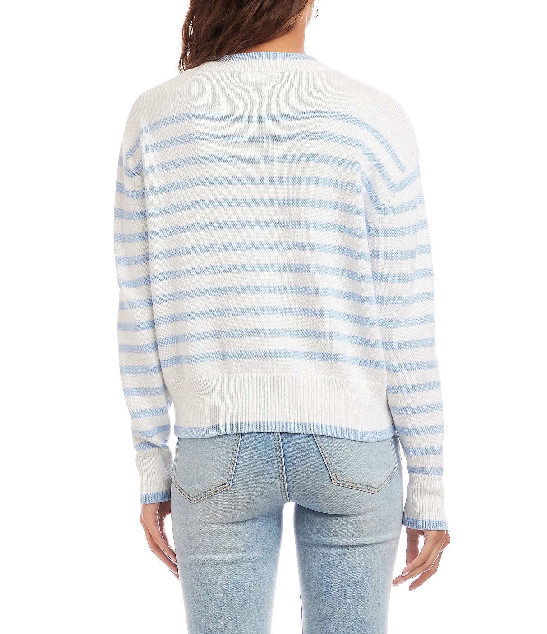 Karen Kane Striped Long Sleeve Button Front Cardigan Sweater