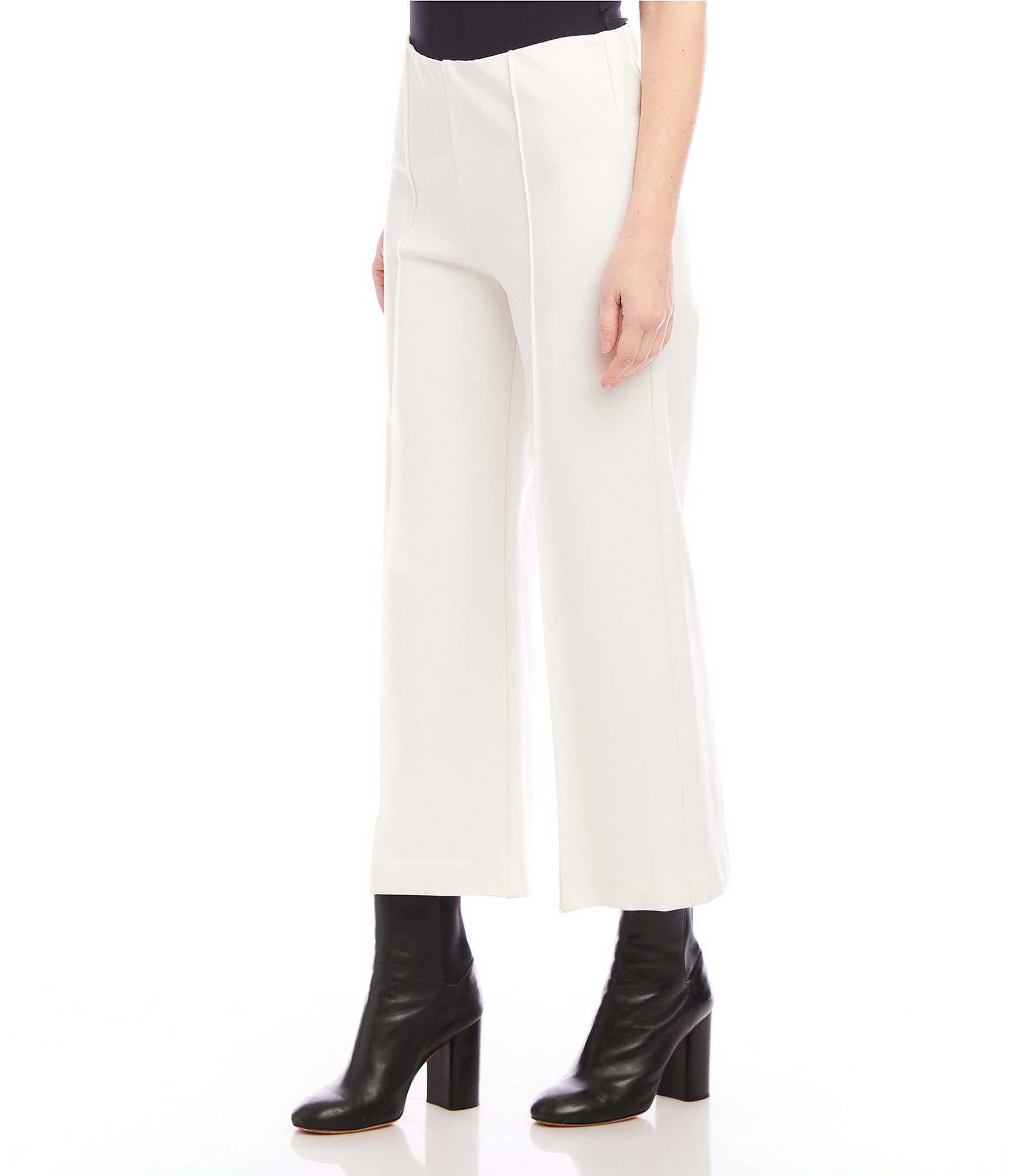 Karen Kane Subtle Texture Solid High Waist Wide-Leg Pintuck Pull-On Pants