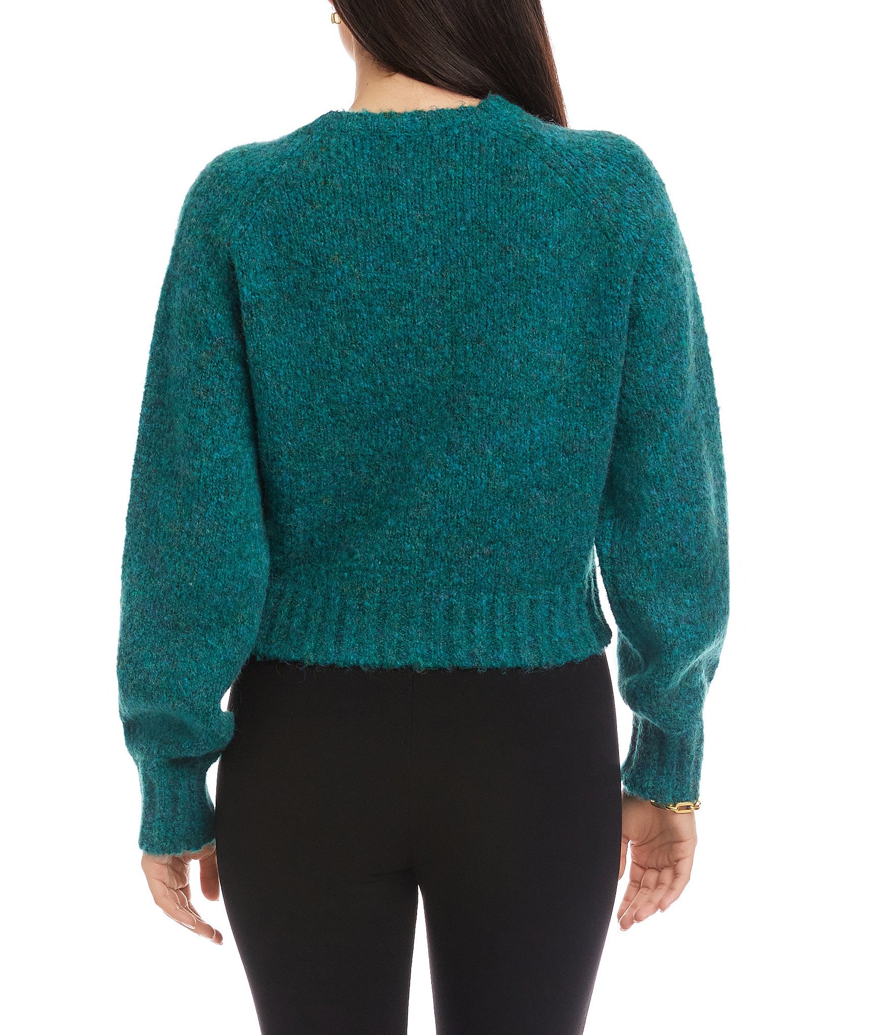 Karen Kane Wool Blend V-Neck Long Sleeve Pearl Button Front Cardigan Sweater