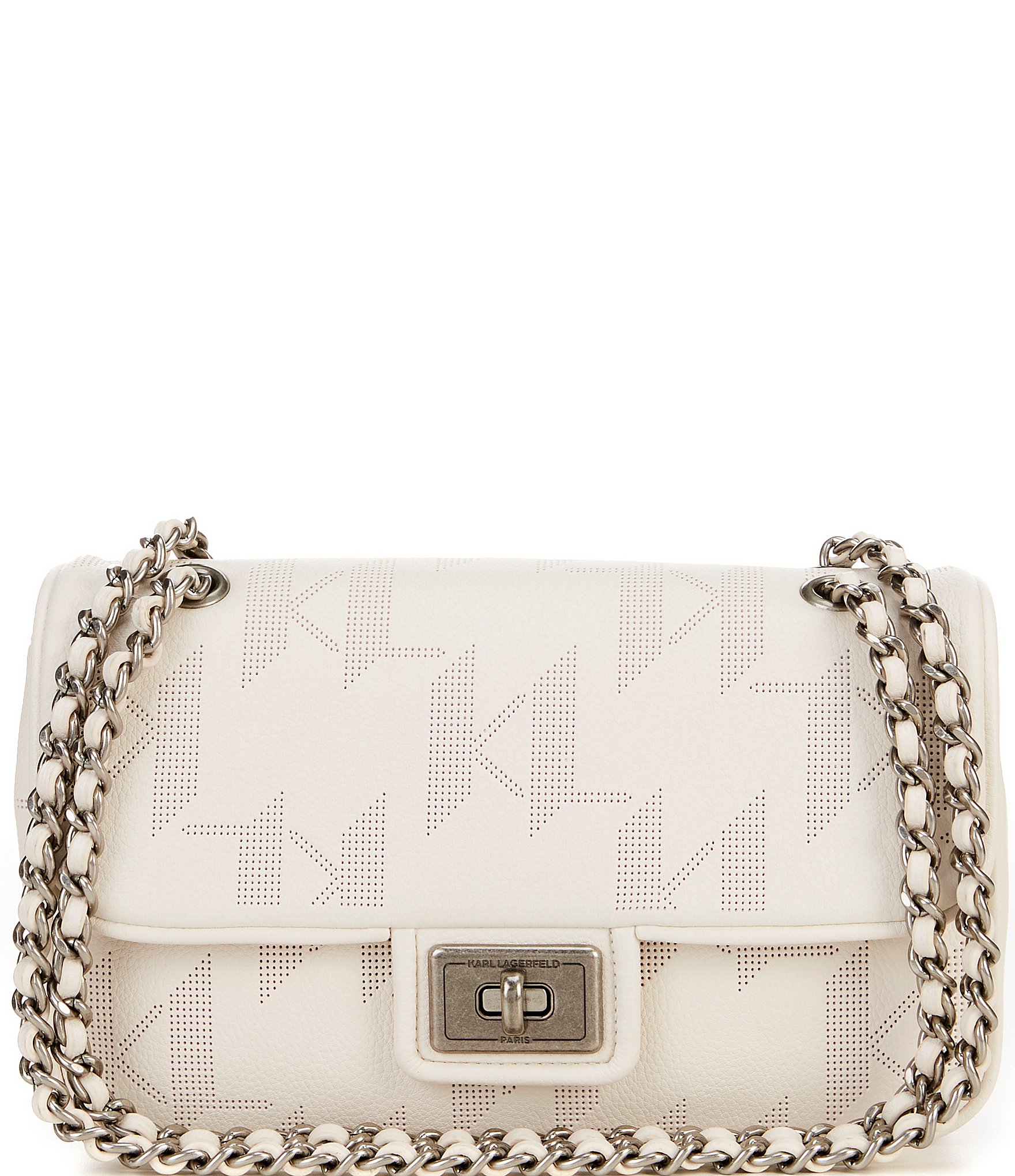 KARL LAGERFELD PARIS Agyness Perforated Signature Logo Leather