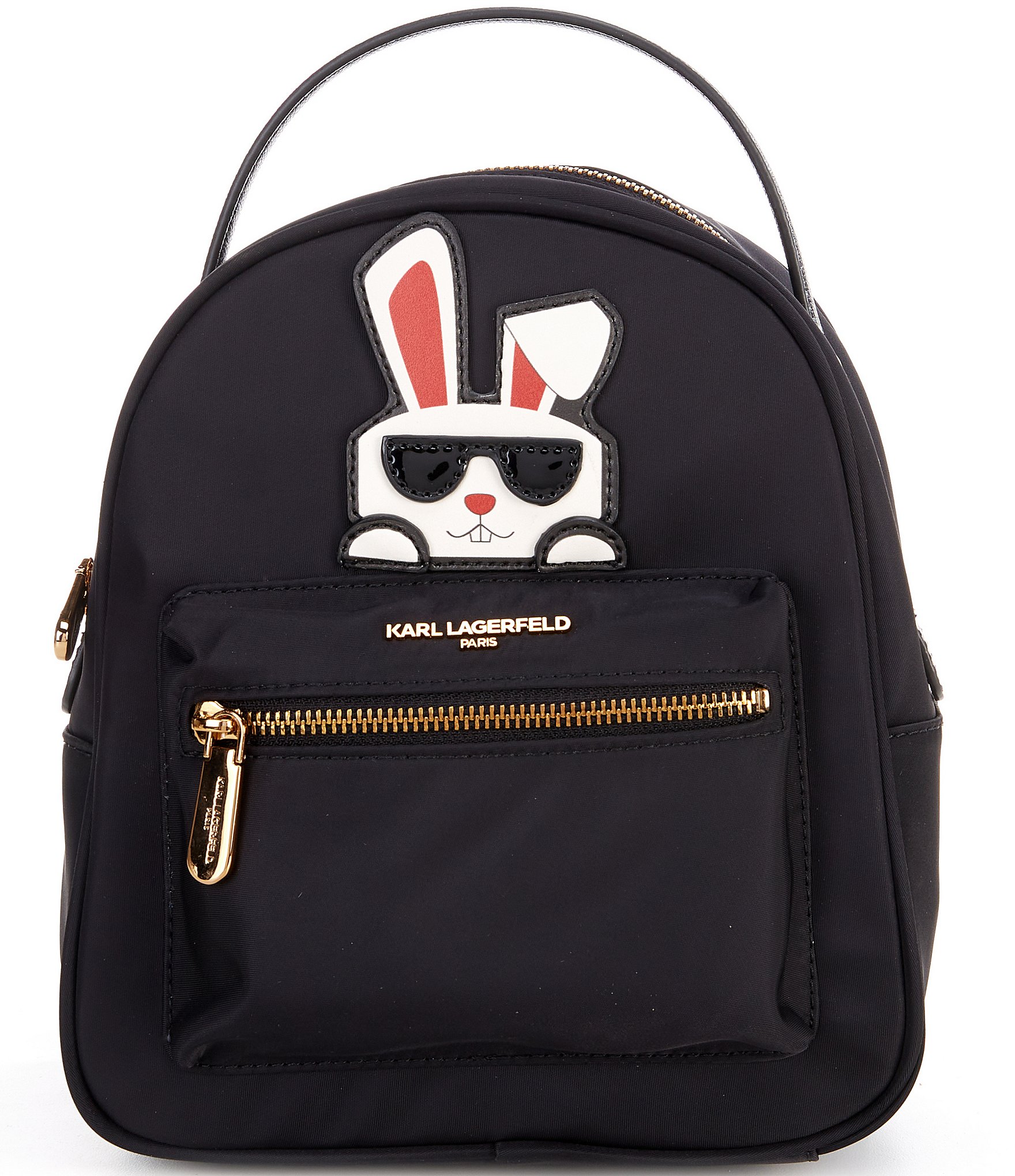 Karl Lagerfeld Paris Nylon Black Sherpa Patched Laptop Backpack Purse Large