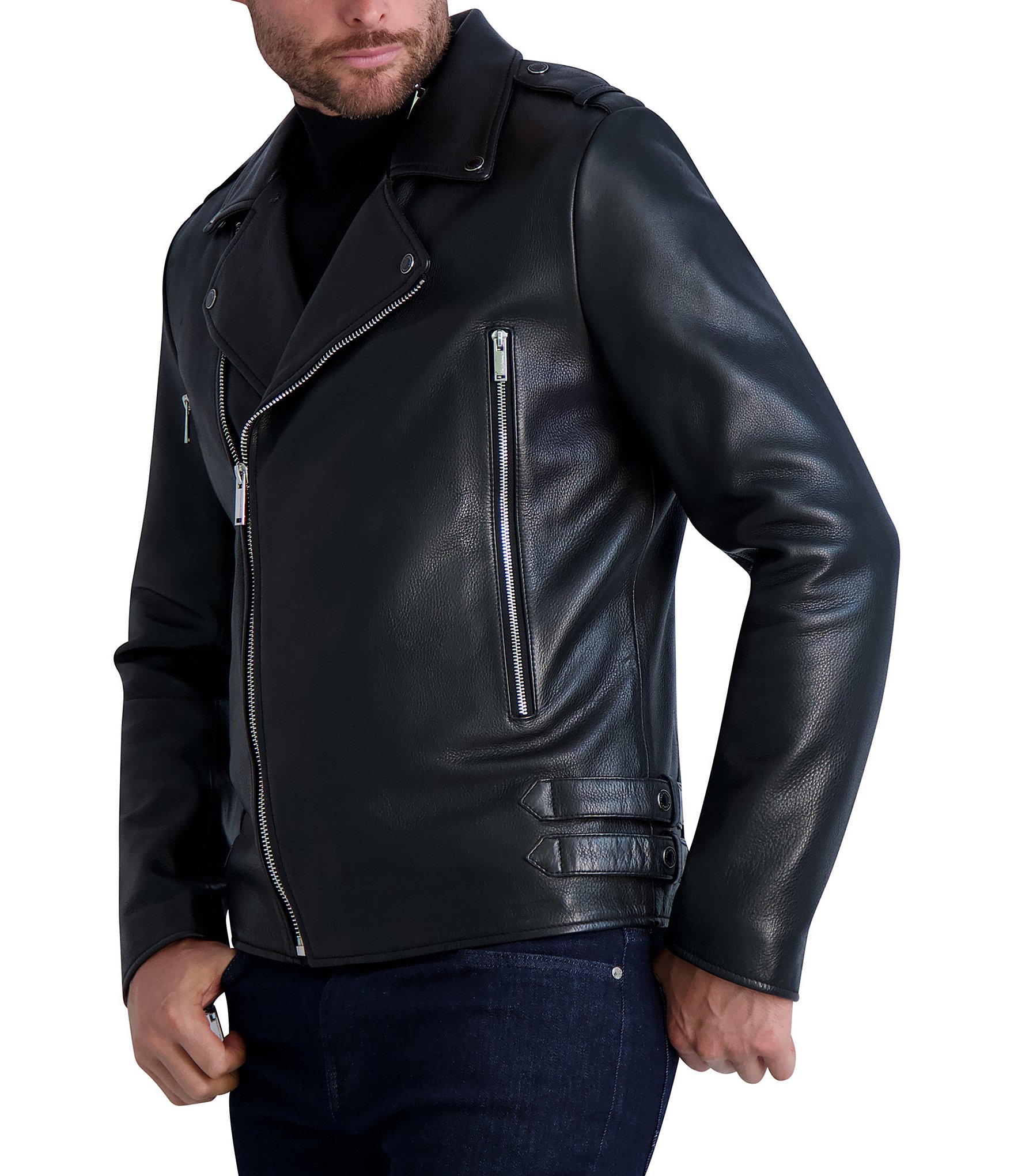 Karl Lagerfeld Paris Asym Leather Moto Jacket | Dillard's