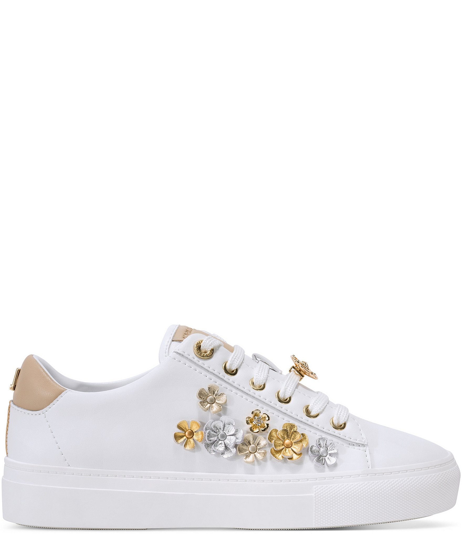 KARL LAGERFELD PARIS Cate Fleur Leather Flower Ornamented Sneakers