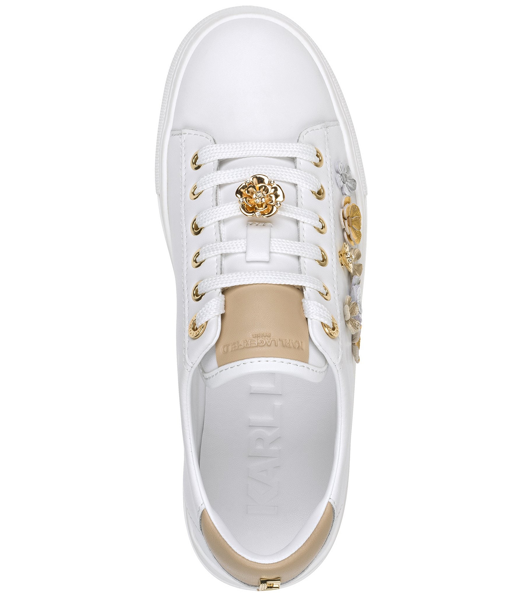 KARL LAGERFELD PARIS Cate Fleur Leather Flower Ornamented Sneakers
