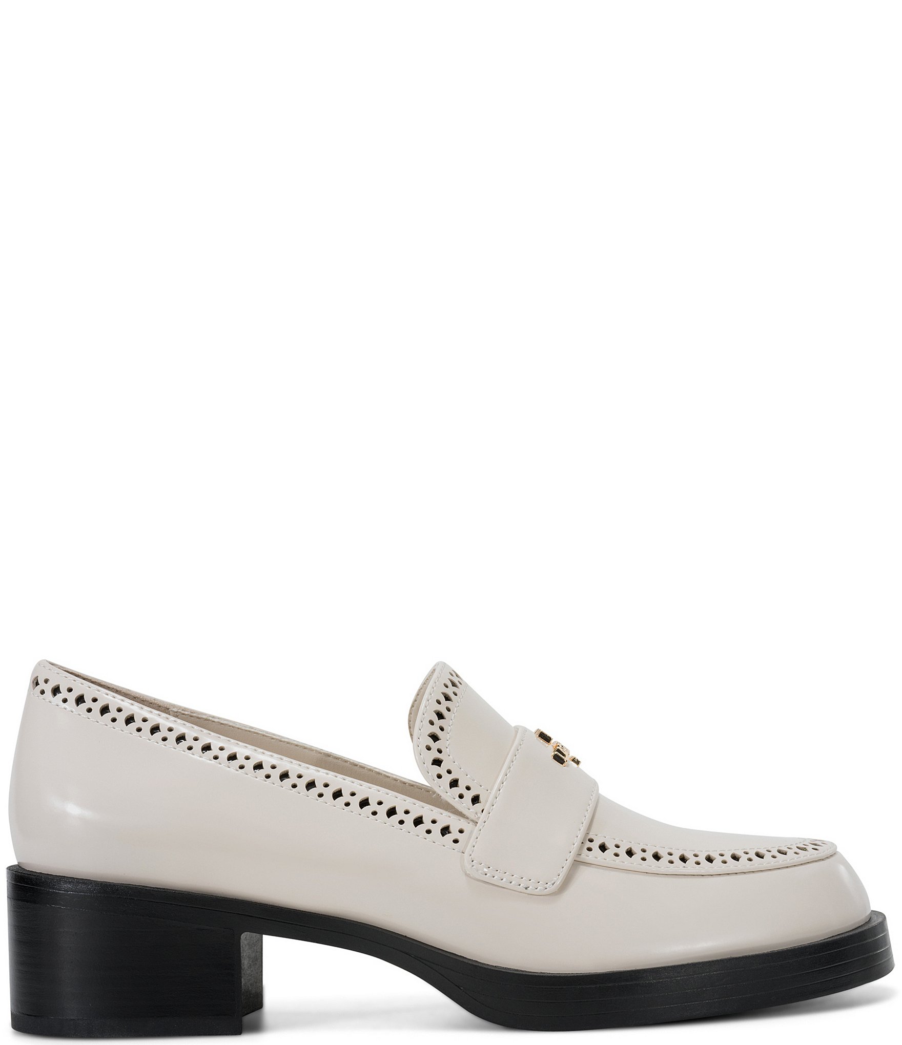 KARL LAGERFELD PARIS Cenella Patent Brogue Detail Block Heel Loafer Pumps
