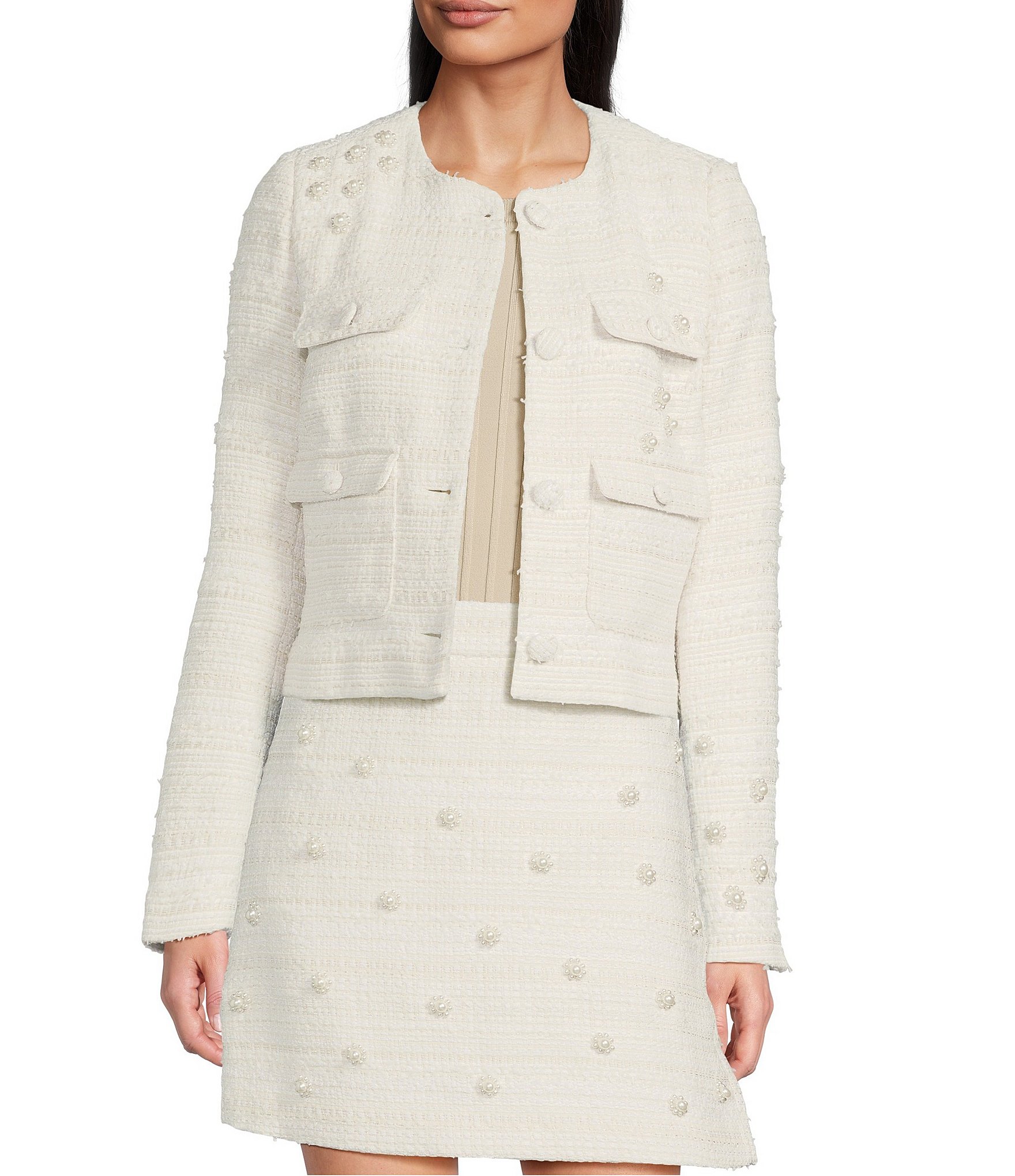 KARL LAGERFELD PARIS Coordinating Tweed Pearl Flower Round