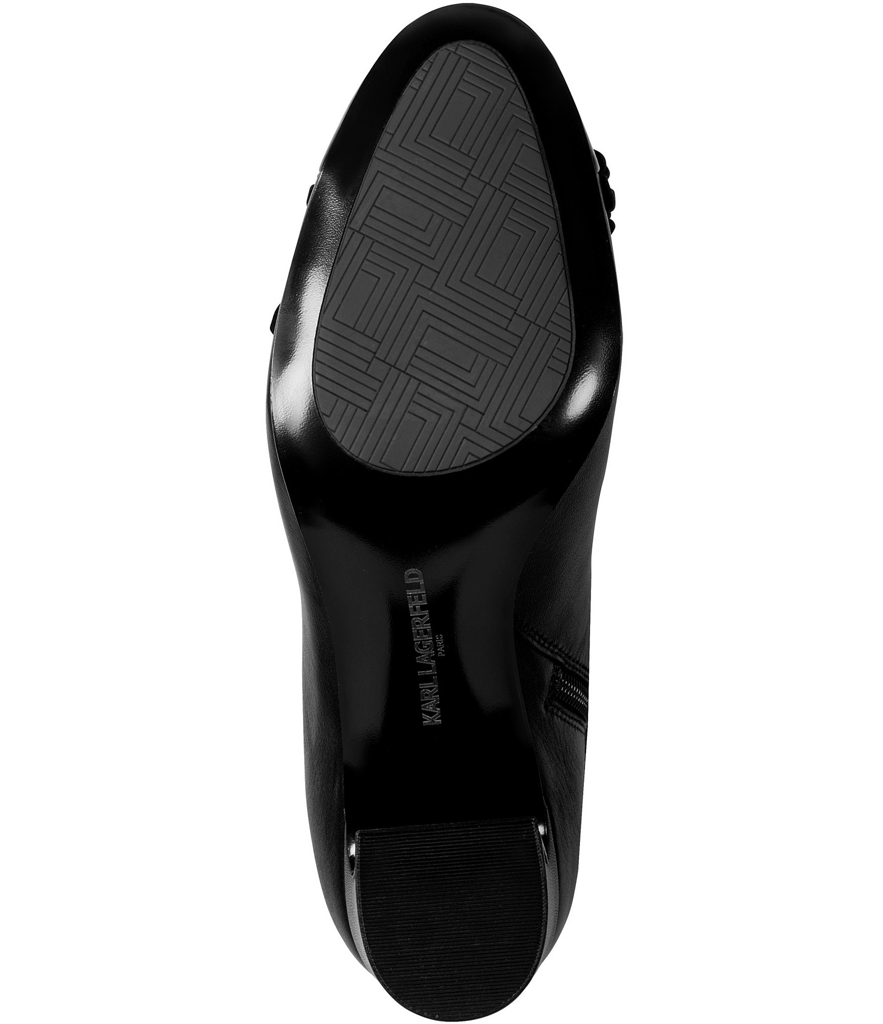 KARL LAGERFELD PARIS Dalyn Fleur Leather Ornamented Block Heel Booties