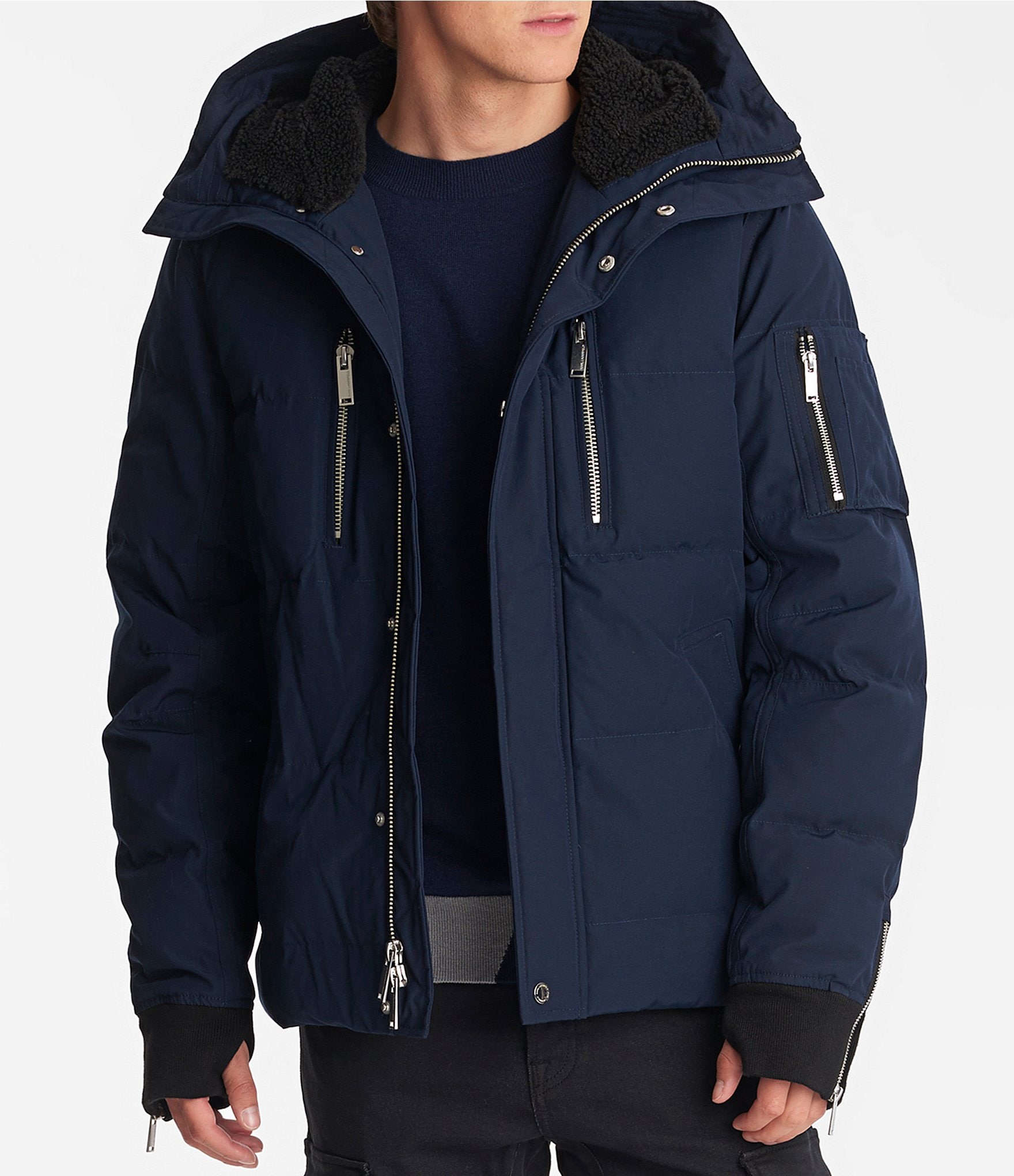 Karl Lagerfeld Paris Down Mid-Length Faux-Sherpa-Lined Coat | Dillard's