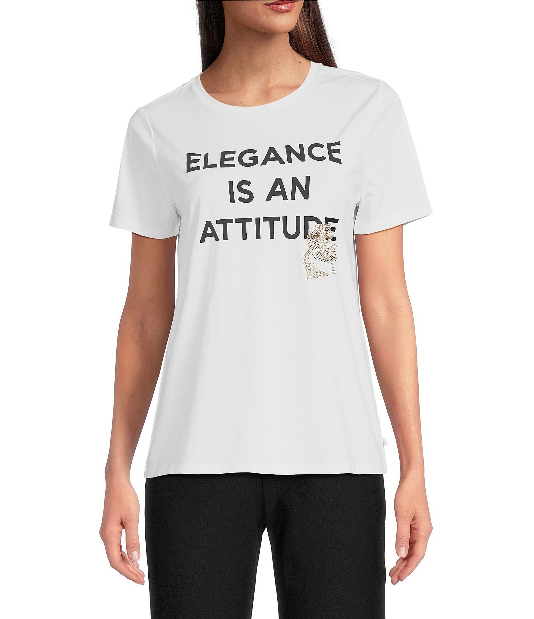 KARL LAGERFELD PARIS Elegance Logo Knit Crew Neck Short Sleeve Tee Shirt