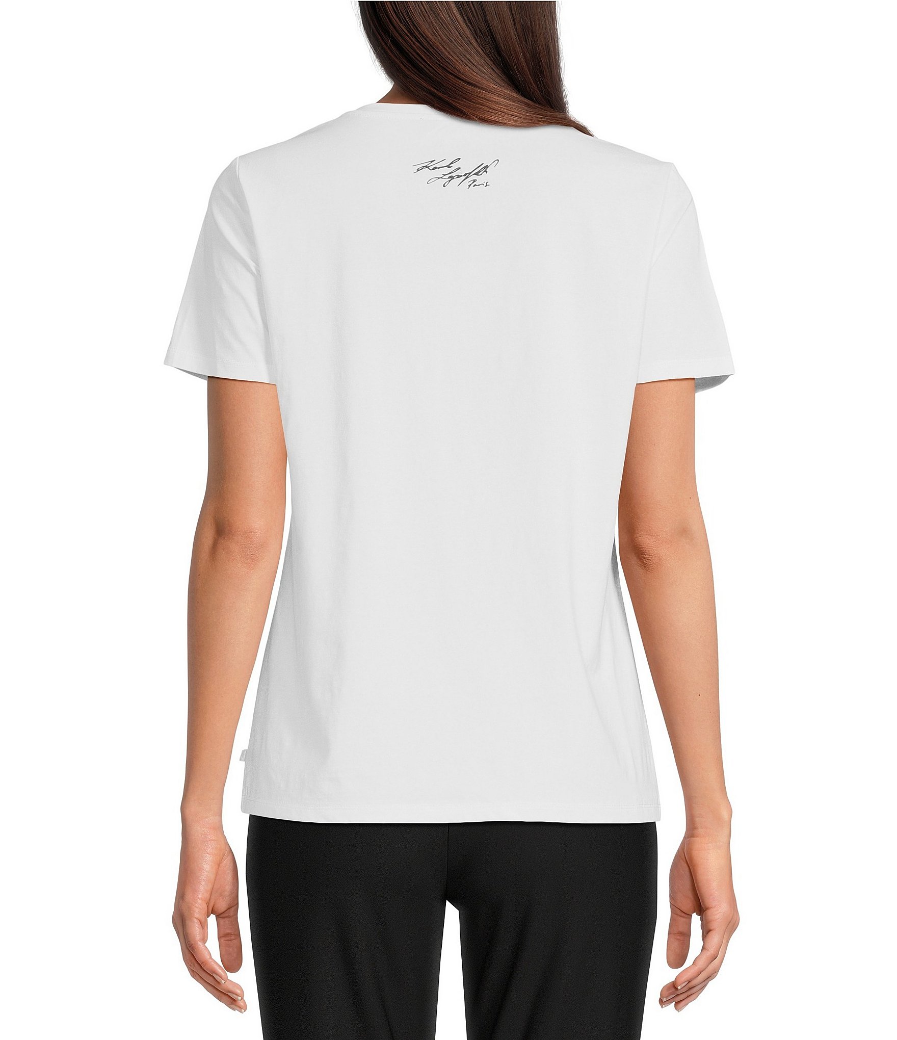 KARL LAGERFELD PARIS Elegance Logo Knit Crew Neck Short Sleeve Tee Shirt