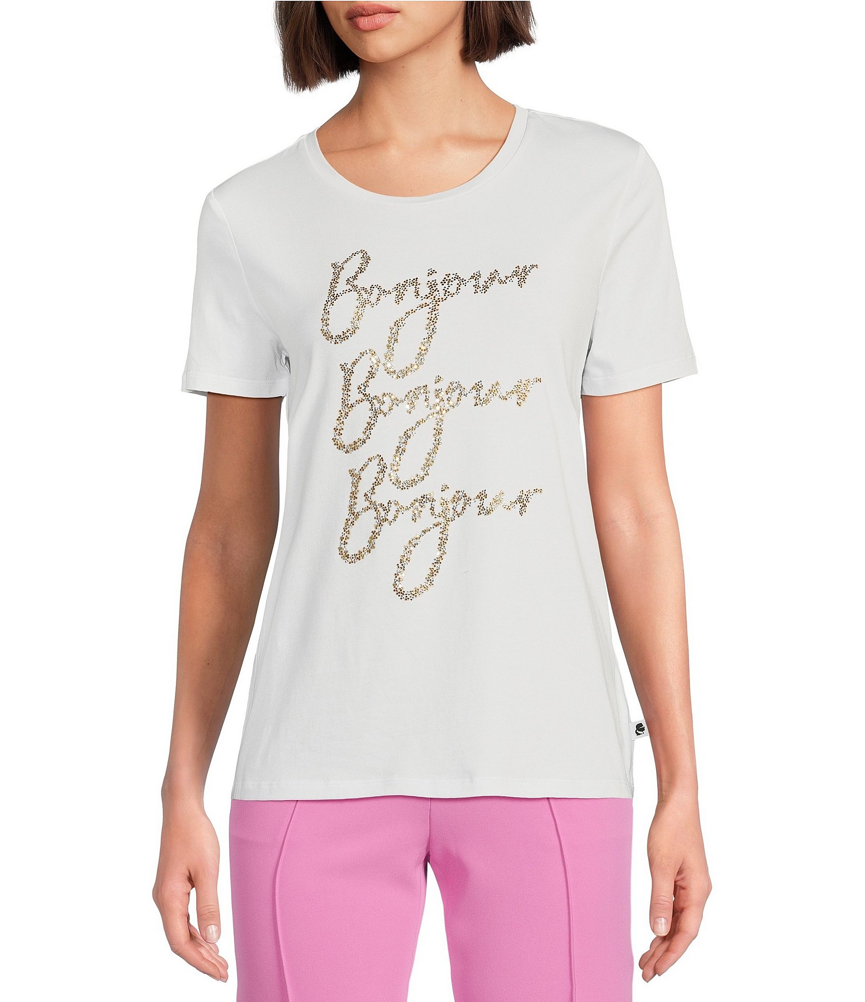 KARL LAGERFELD PARIS Embellished Bonjour Crew Neck Short Sleeve Tee Shirt |  Dillard's