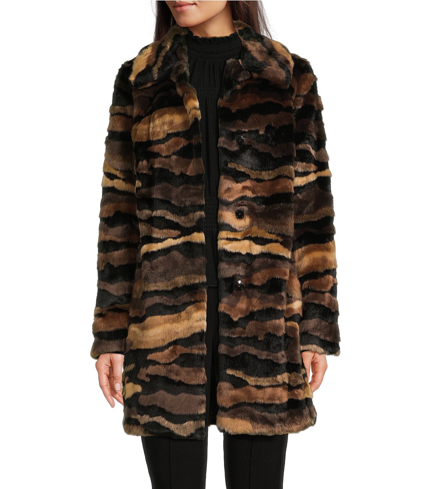 KARL LAGERFELD PARIS Faux Fur Single Breasted Zebra Coat | Dillard's
