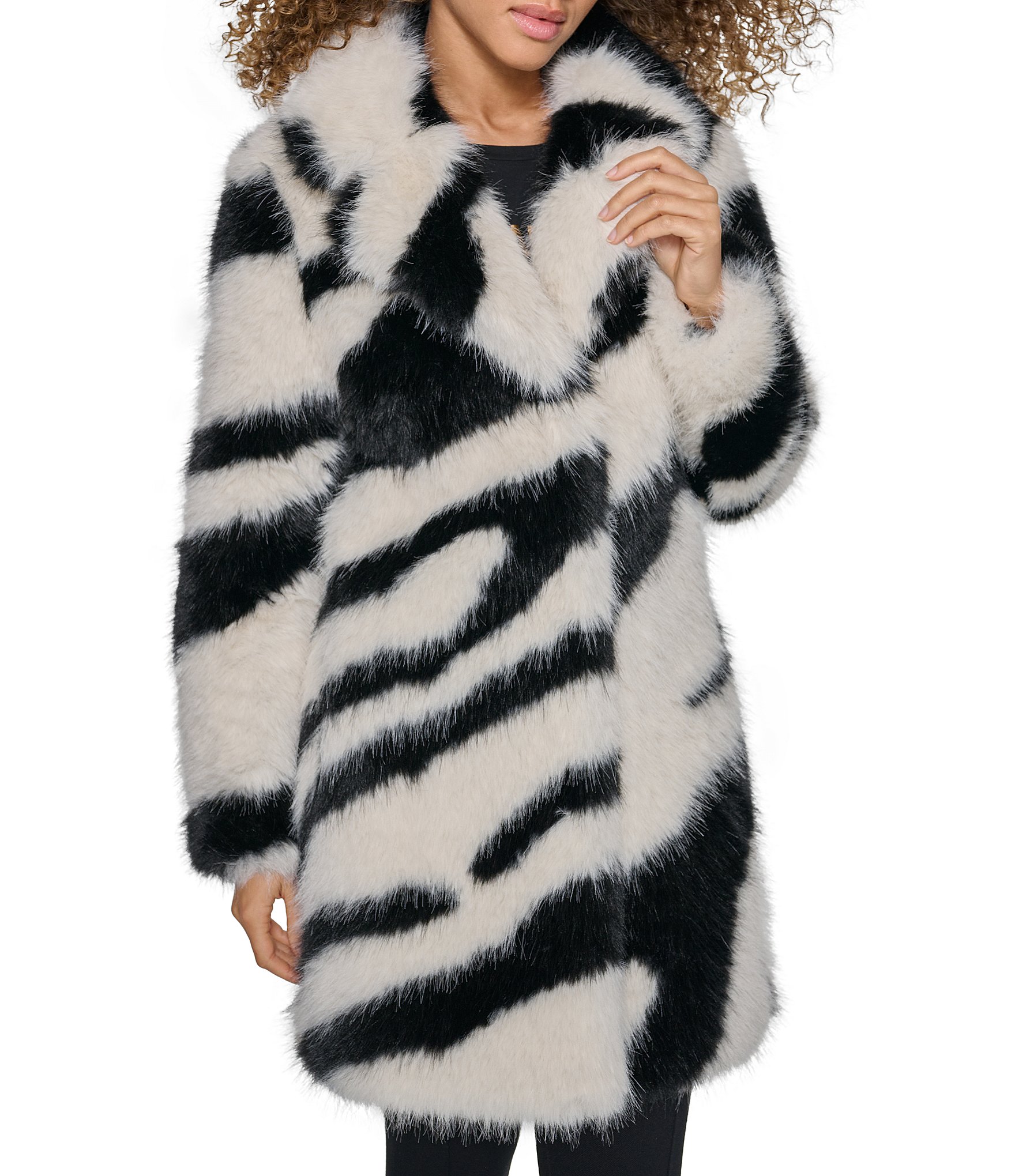 Karl 2024 Lagarfeld Faux Chinchilla Fur Coat New with Tag Black and White