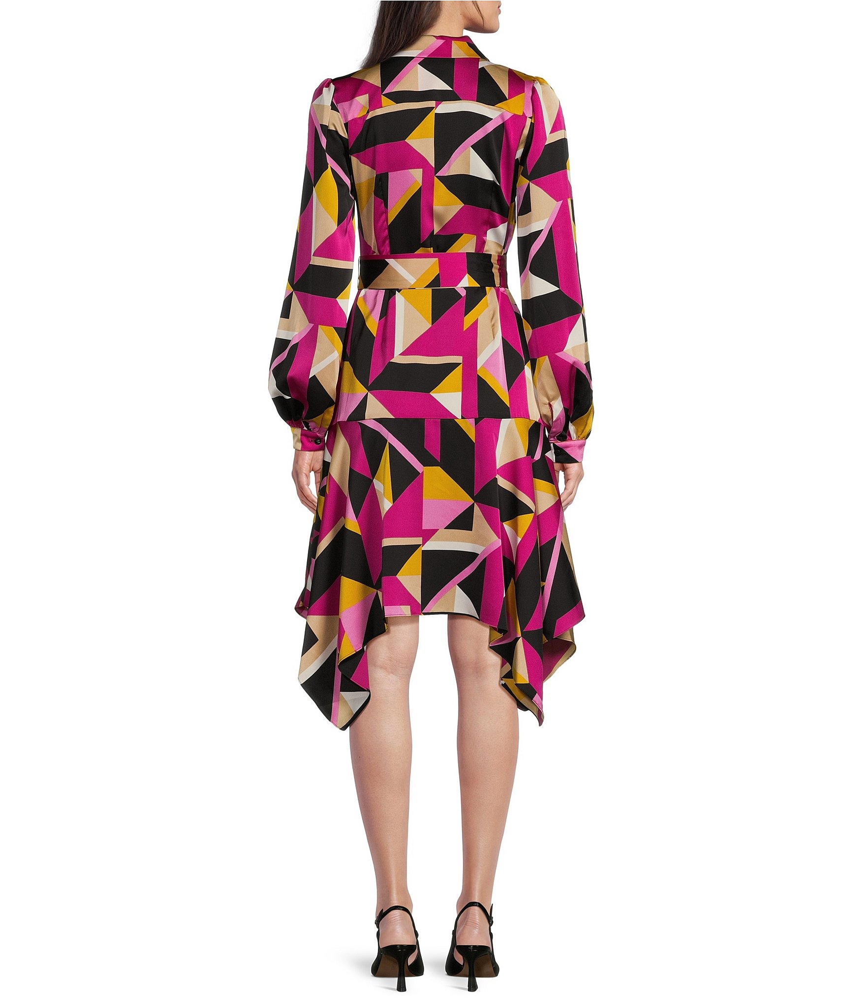 KARL LAGERFELD PARIS Geo-Print Long Sleeve Button Down Shirt Dress