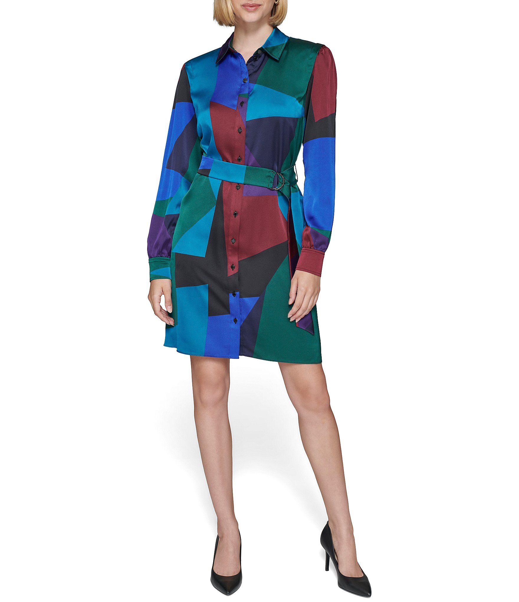 KARL LAGERFELD Paris Printed Satin Mock Neck Flounce sold Dress