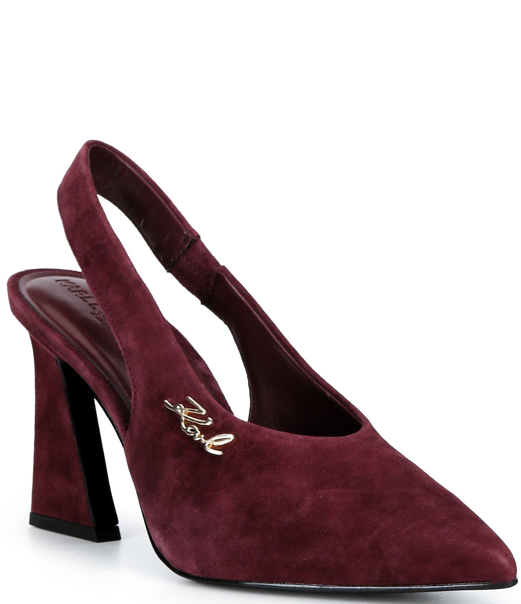 KARL LAGERFELD PARIS Lauryn Suede Slingback Block Heel Pumps