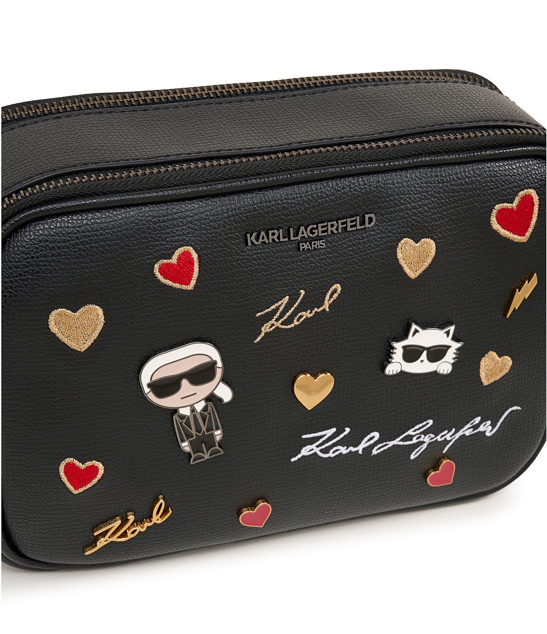 KARL LAGERFELD PARIS Embellished Hearts Maybelle Camera Crossbody Bag