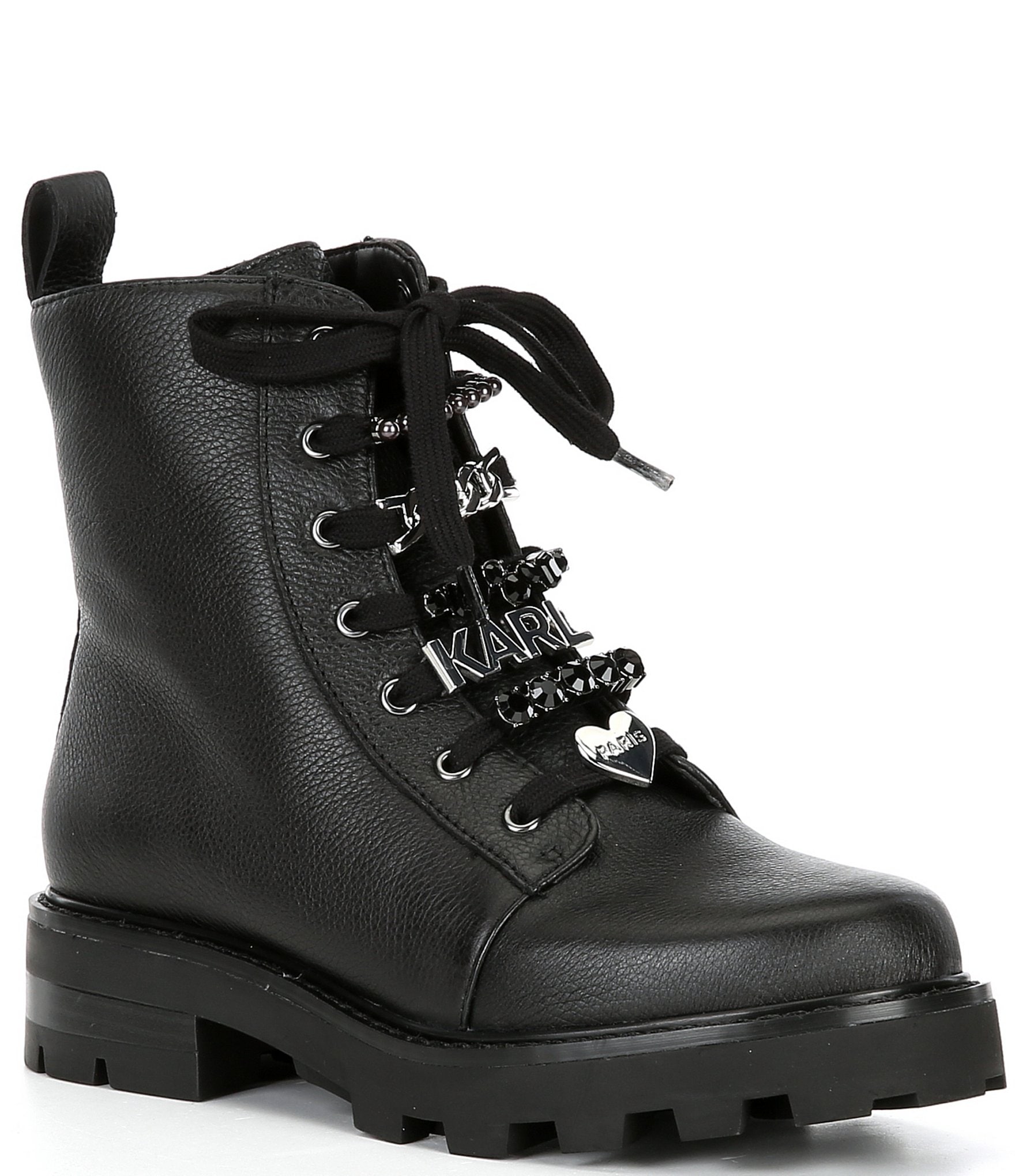 KARL LAGERFELD PARIS Mela Leather Combat Boots | Dillard's