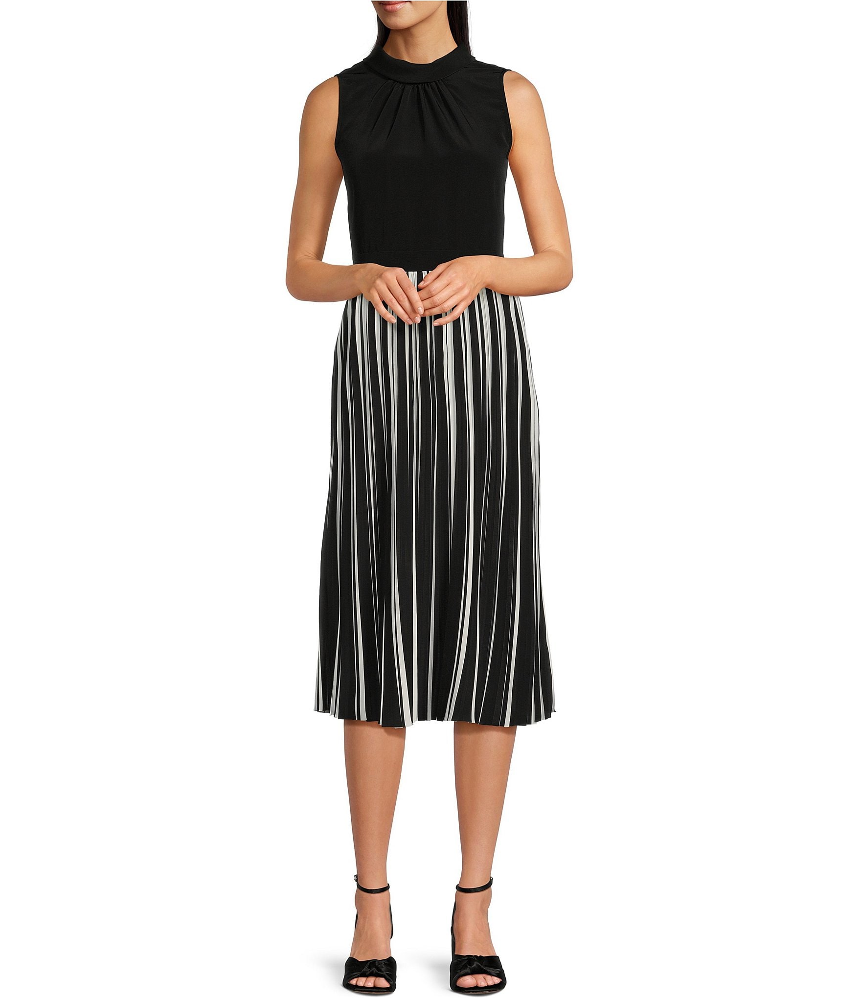 KARL LAGERFELD PARIS Mock Neckline Sleeveless Pleated Skirt Midi Dress |  Dillard's