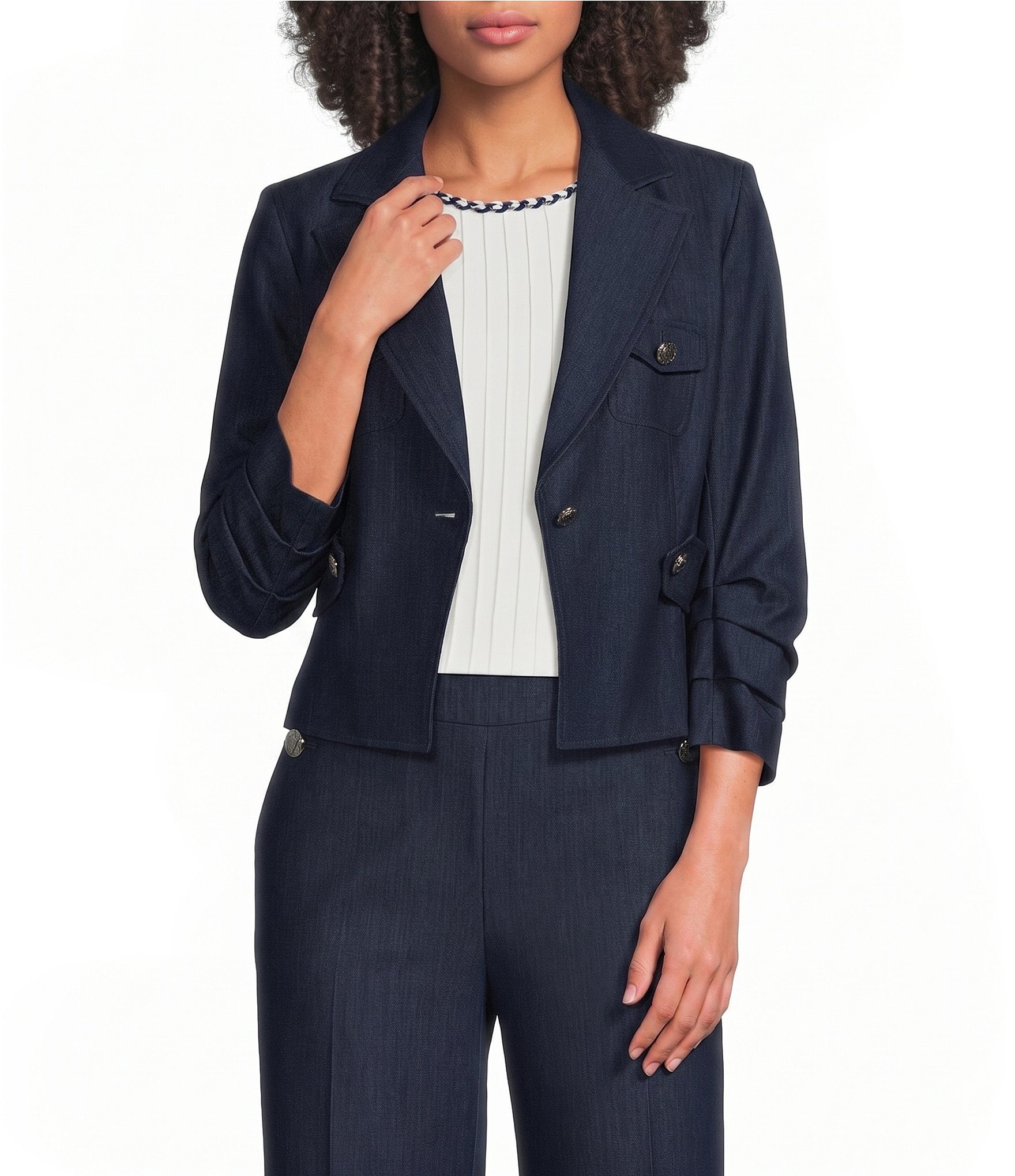 KARL LAGERFELD PARIS Notch Lapel 3/4 Sleeves Cropped Blazer