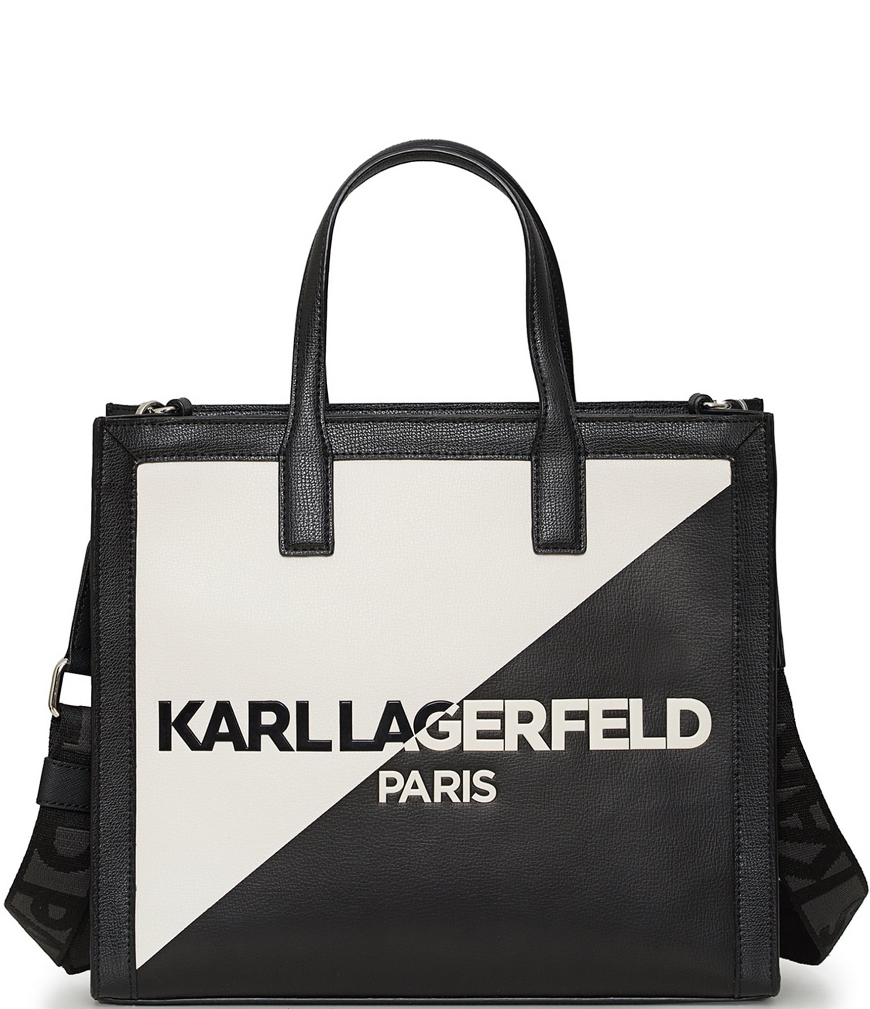 KARL LAGERFELD PARIS Nouveau Leather Large Spellout Colorblock Tote Bag ...
