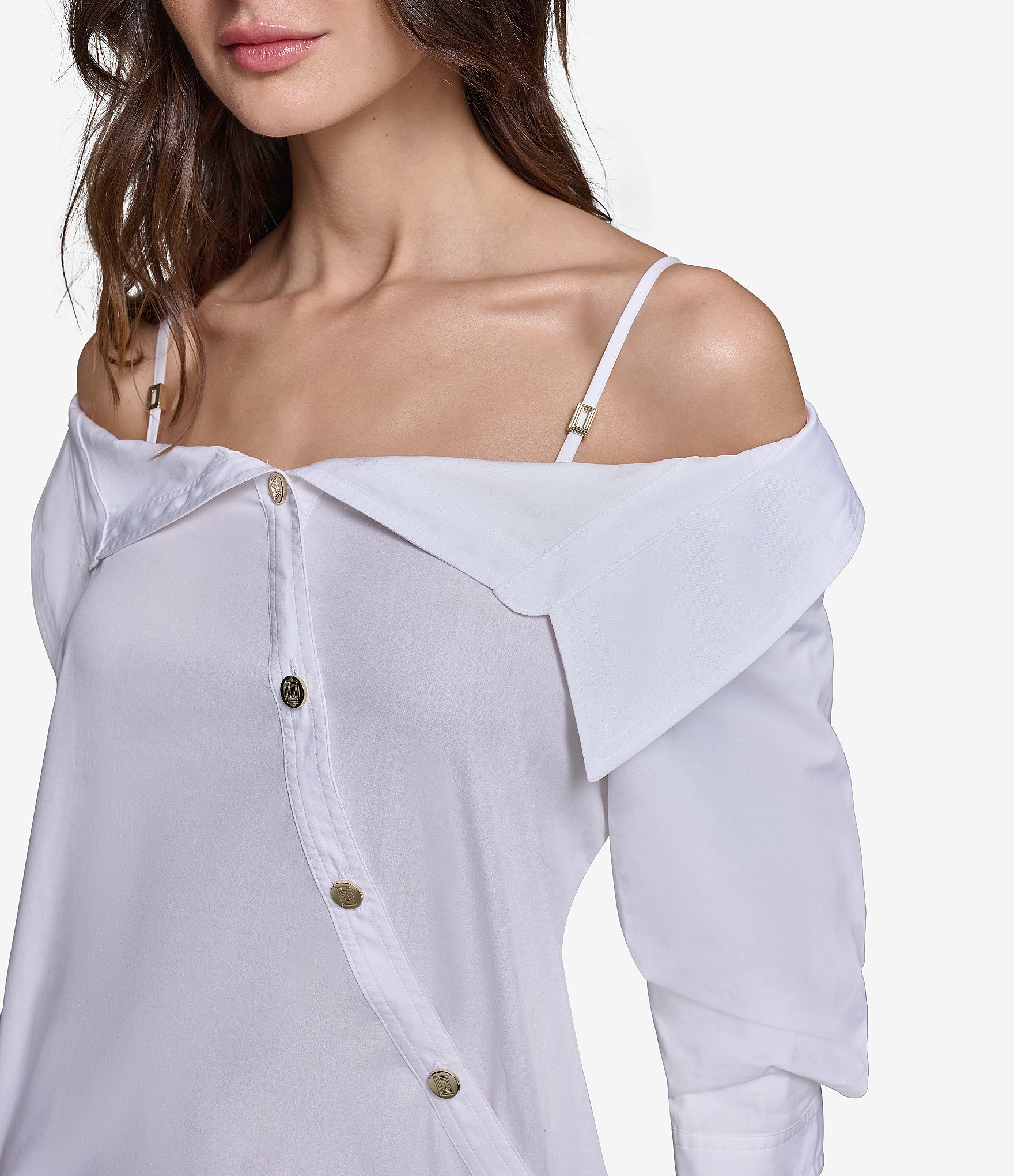 KARL LAGERFELD PARIS Poplin Off The Shoulder Long Sleeve Blouse