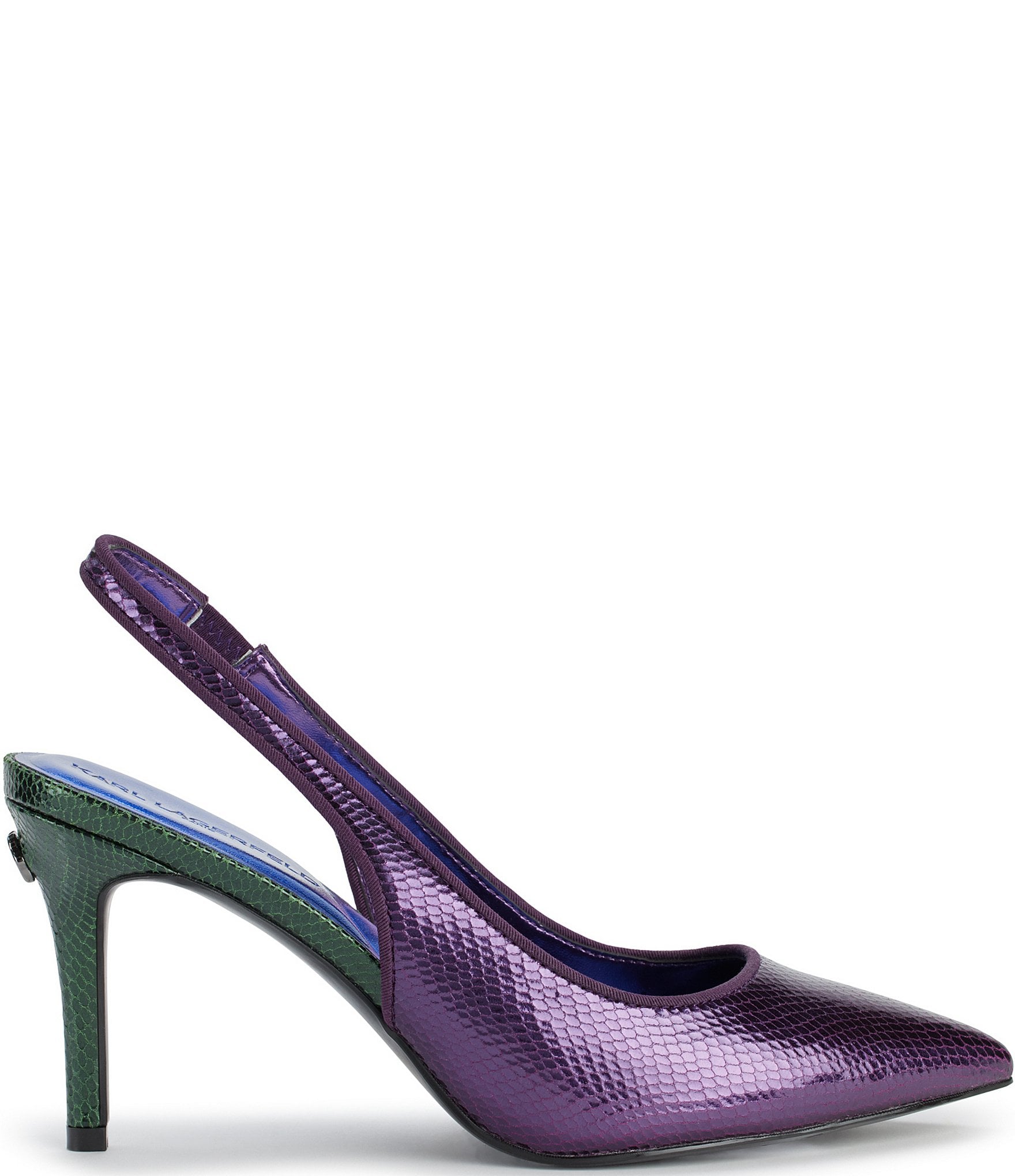 KARL LAGERFELD PARIS Rosalyn Embossed Metallic Leather Slingback Pumps