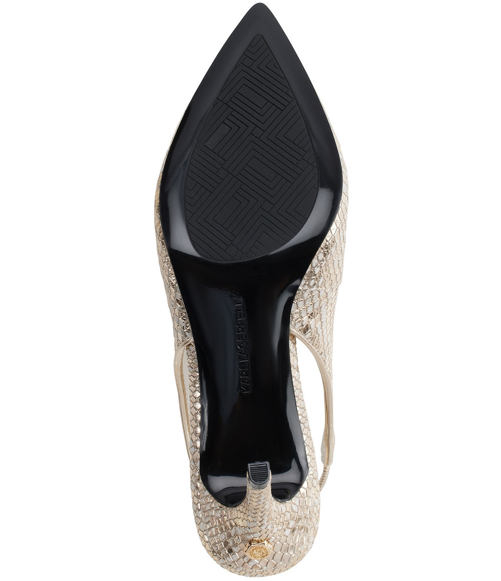 KARL LAGERFELD PARIS Rosalyn Metallic Snake Print Leather Slingback Pumps