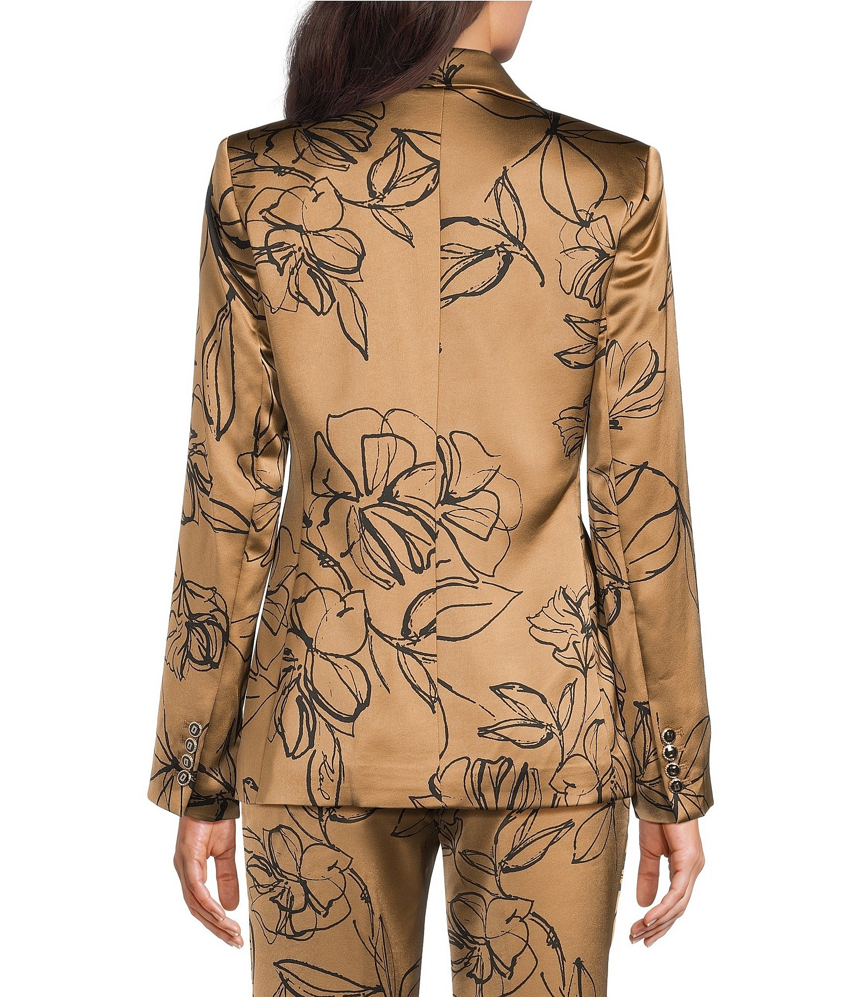 KARL LAGERFELD PARIS Satin Print Notch Lapel Long Sleeve Coordinating Jacket