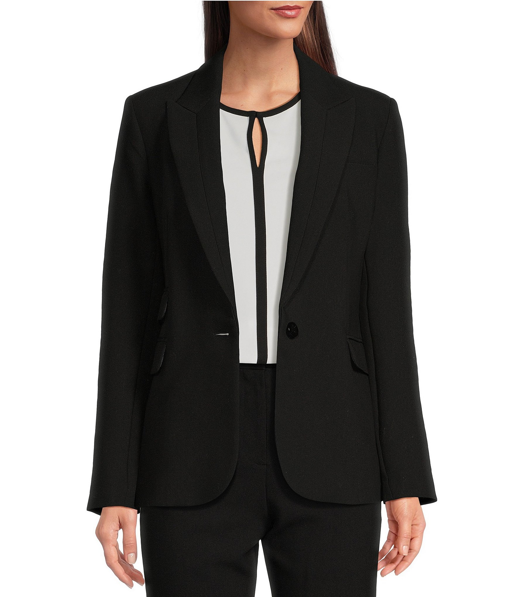 KARL LAGERFELD PARIS Single Button Notch Lapel Long Sleeve Blazer ...