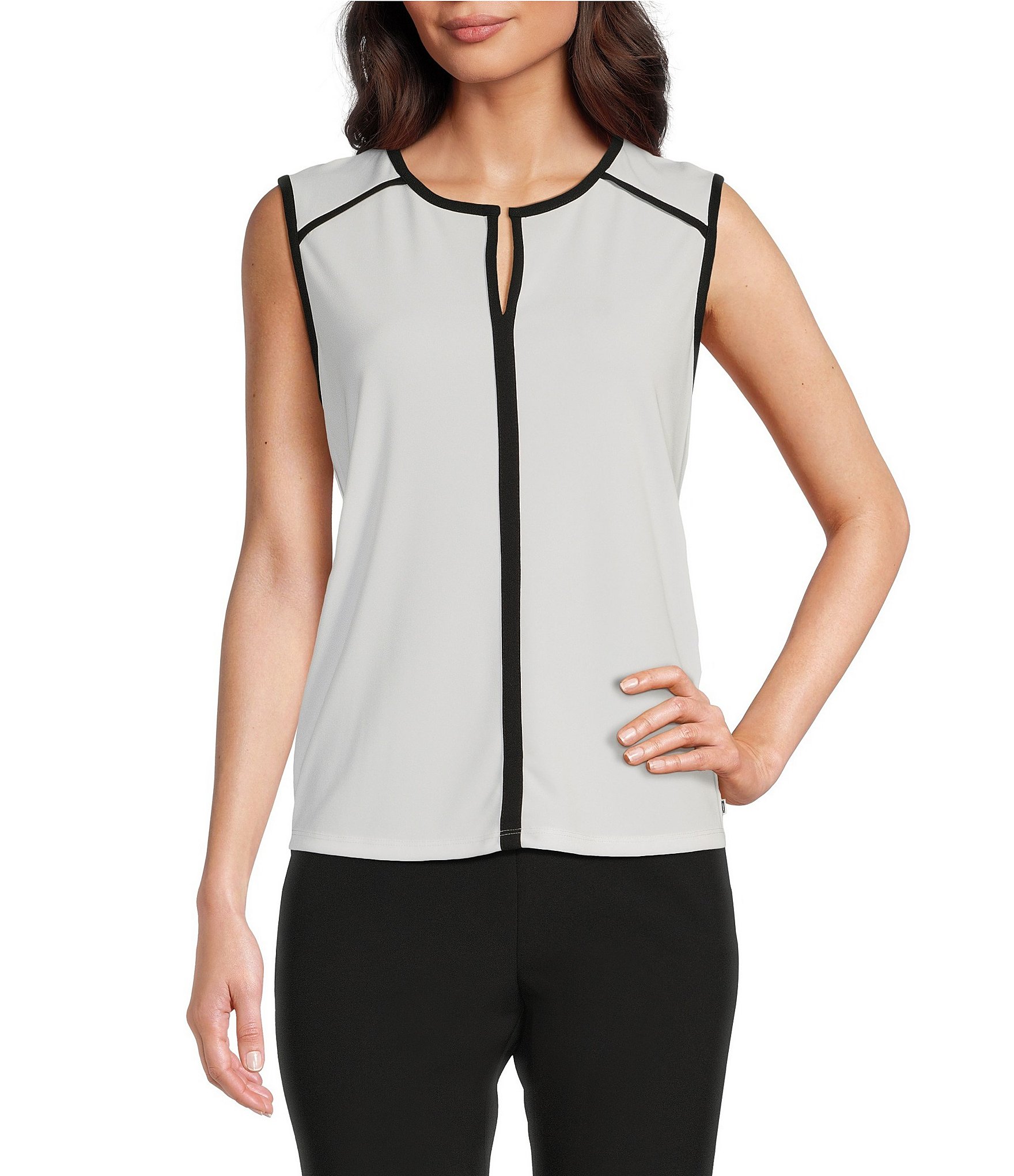 KARL LAGERFELD PARIS Sleeveless Keyhole Scoop Neck Contrasting Trim Cami |  Dillard's