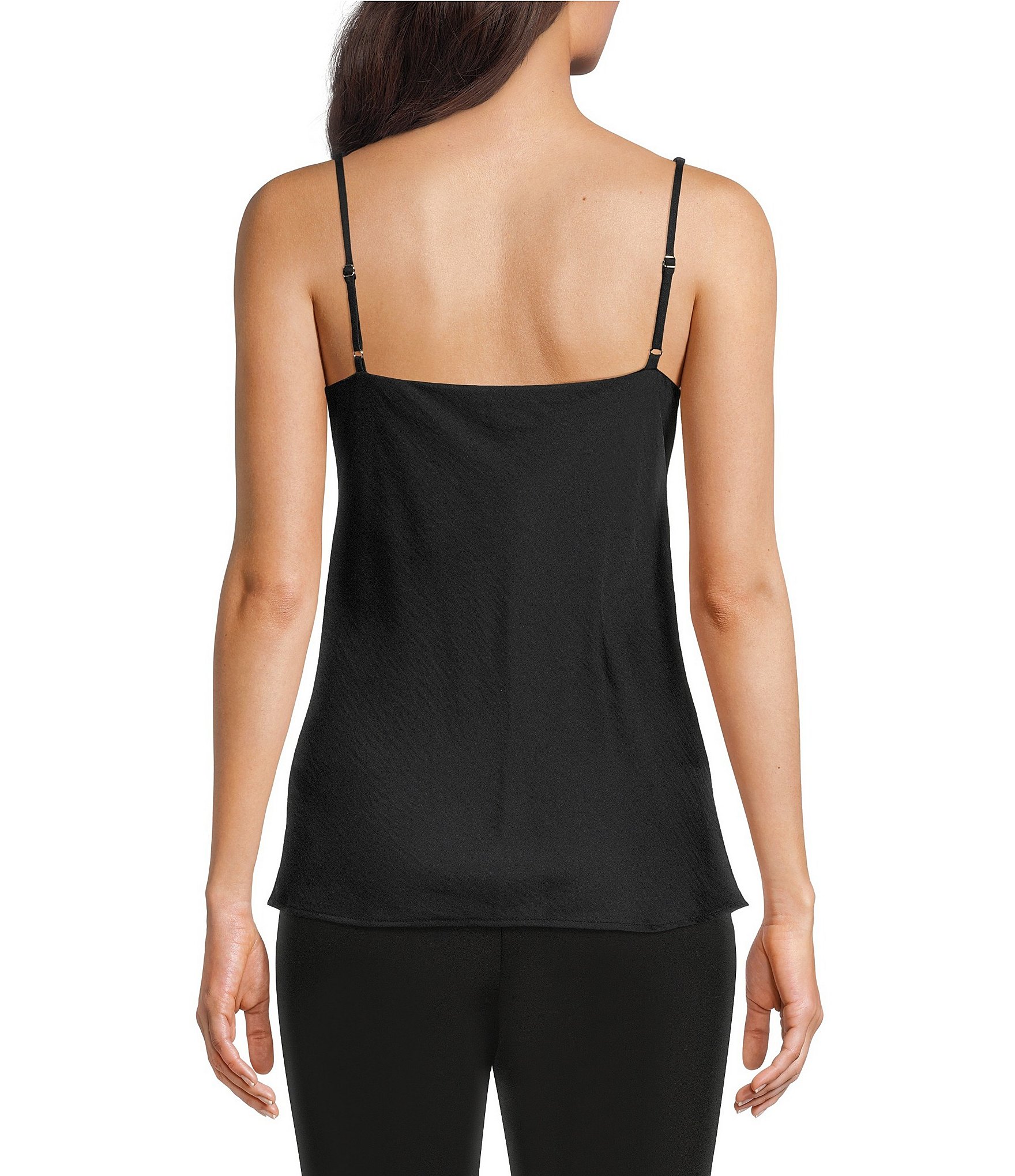 KARL LAGERFELD PARIS Solid Cowl Neck Sleeveless Hardware Strap Detail Tank