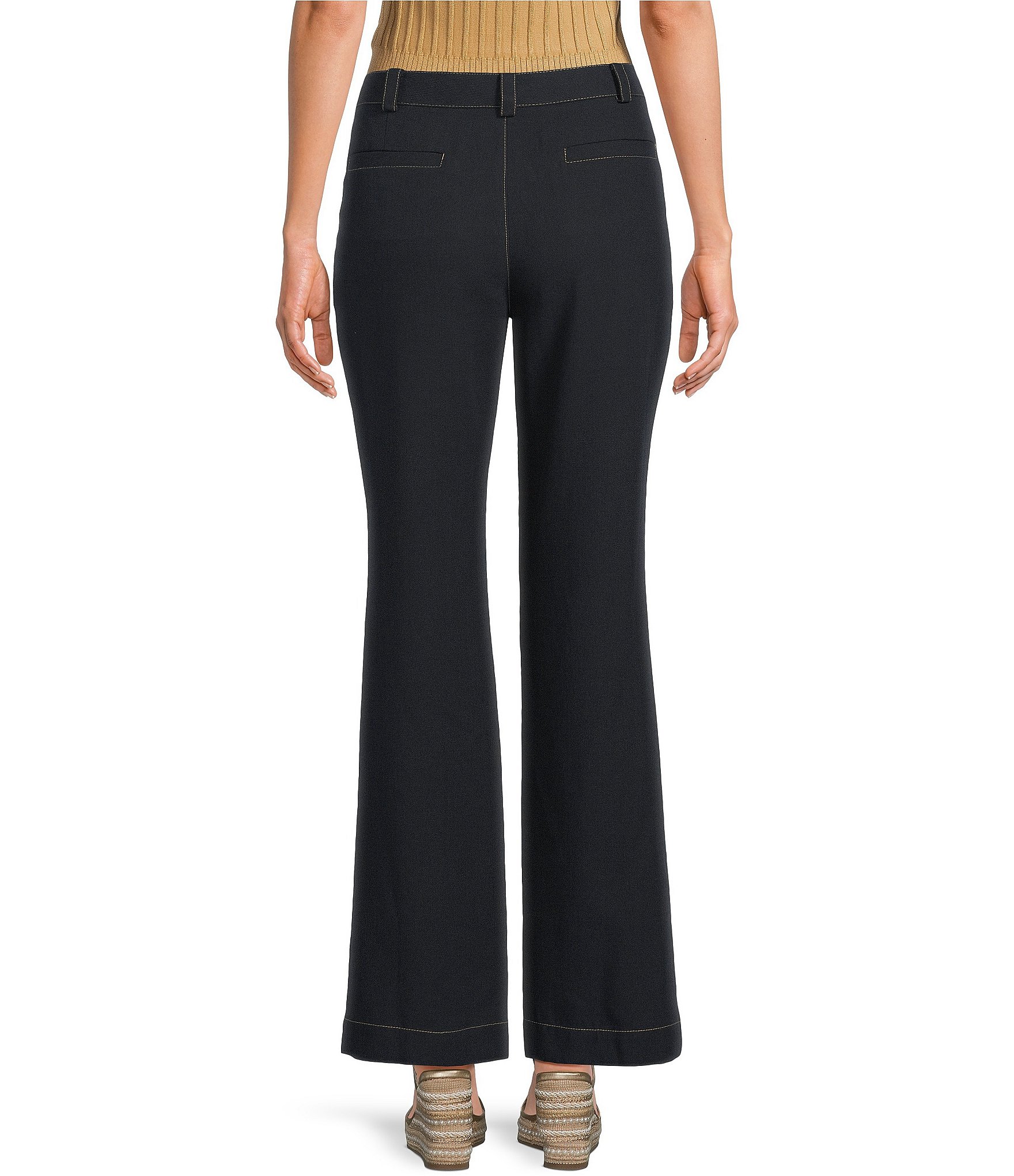 KARL LAGERFELD PARIS Solid Suiting Flare Leg Full Length Pants
