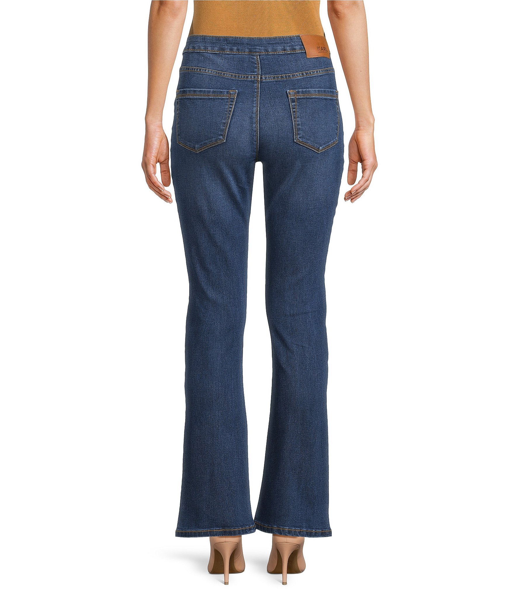 KARL LAGERFELD PARIS Stretch Denim Bow Patch Pocket Straight Jeans