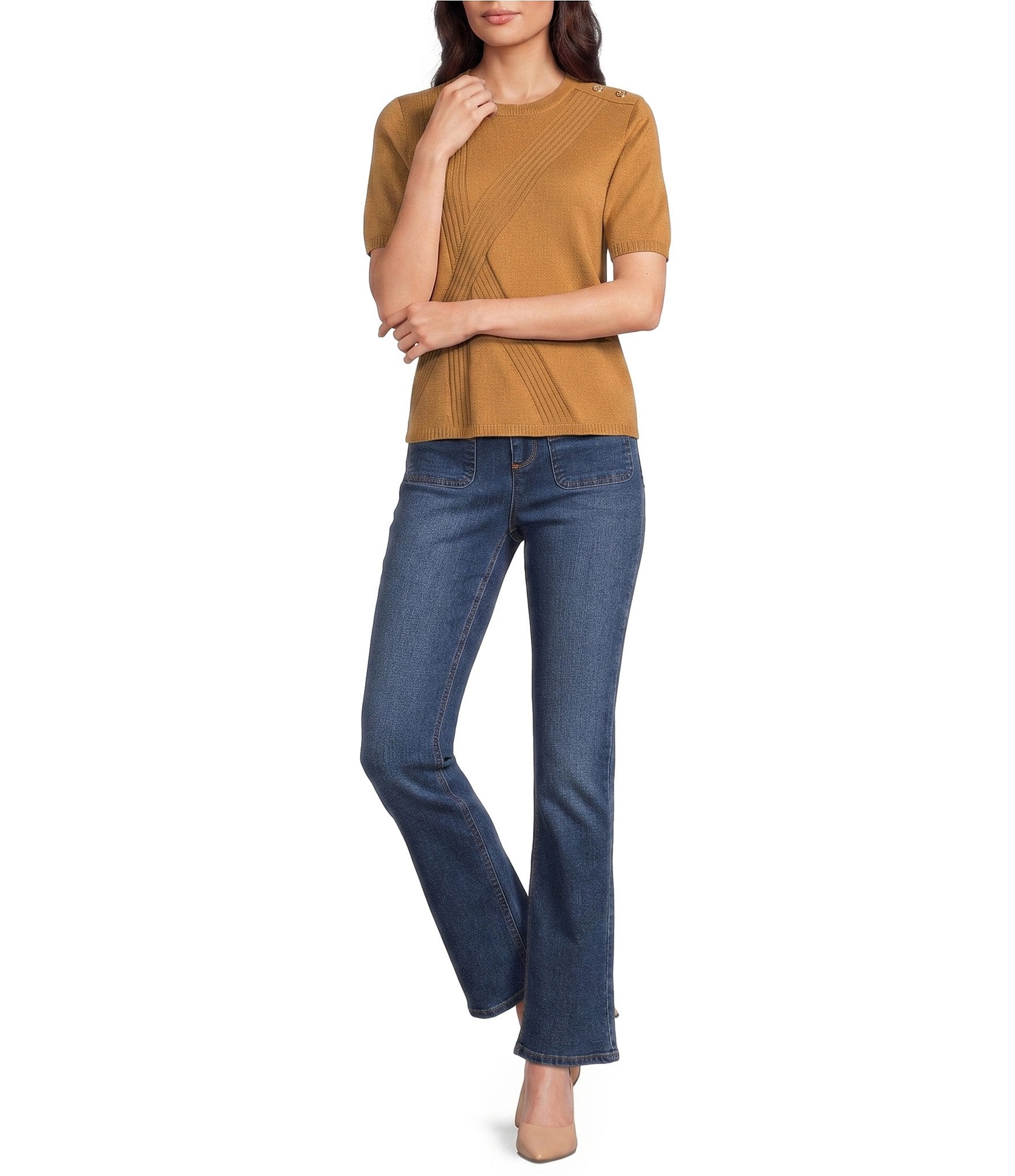 KARL LAGERFELD PARIS Stretch Denim Bow Patch Pocket Straight Jeans